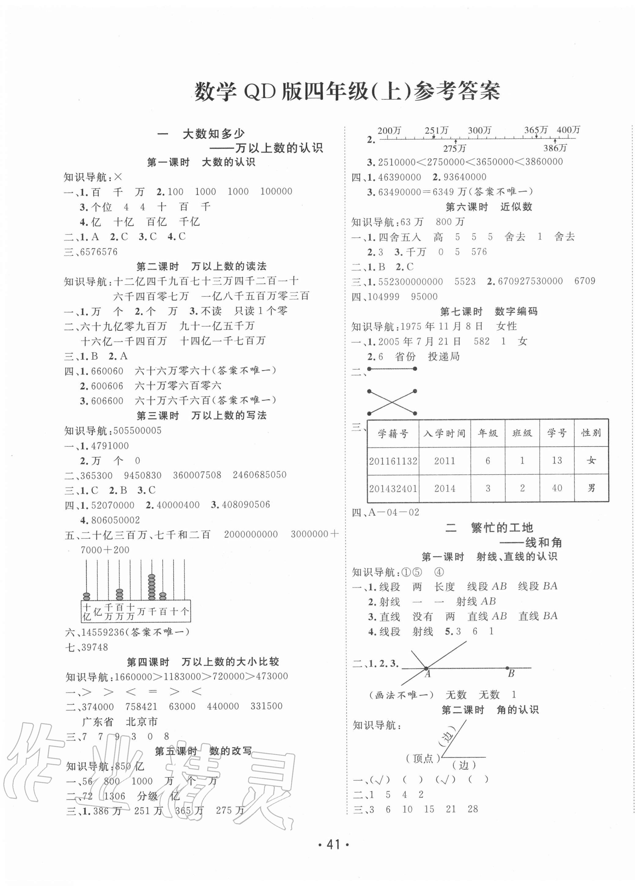 2020年全能測控課堂練習四年級數(shù)學上冊青島版 第1頁