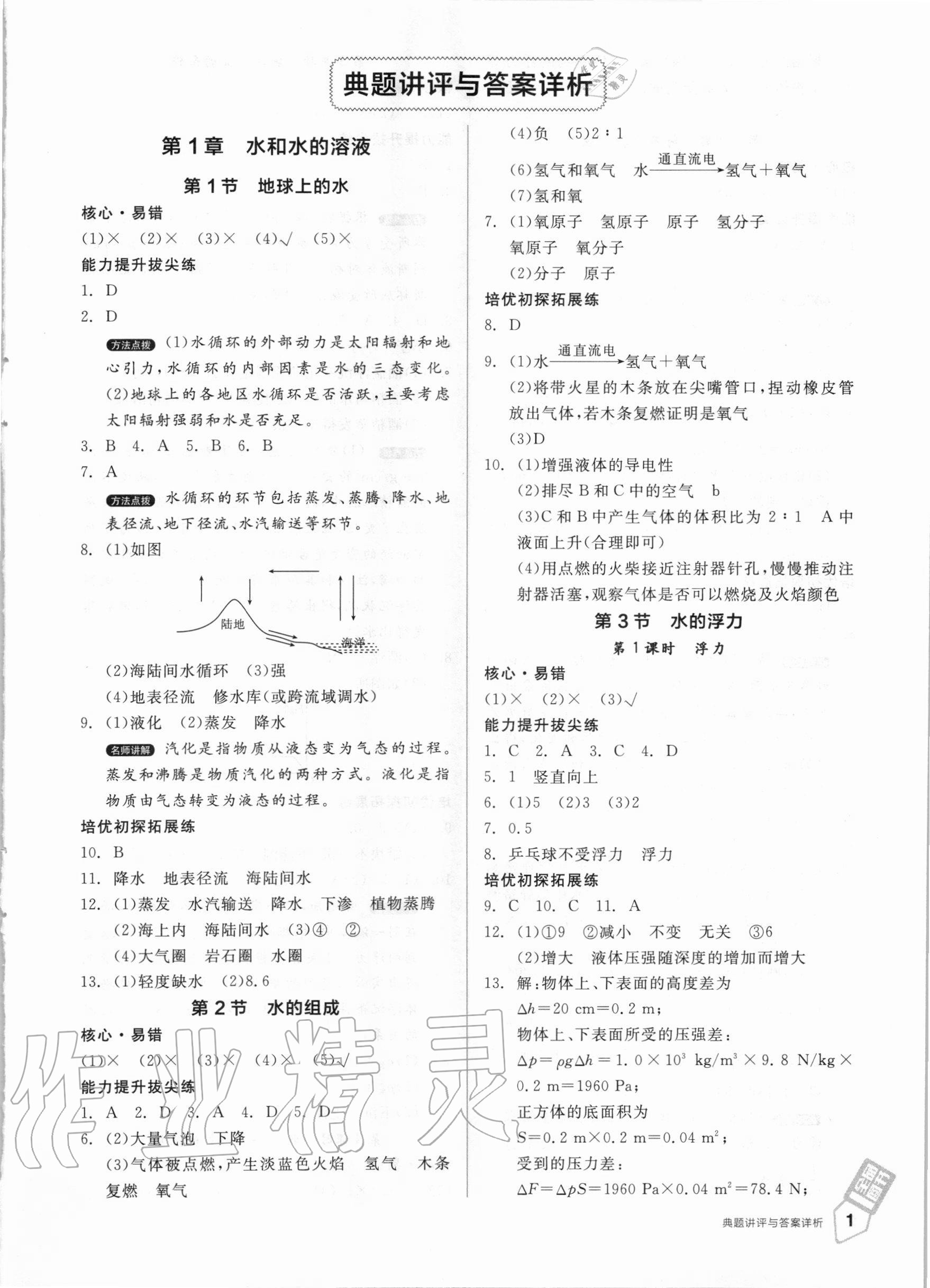 2020年全品優(yōu)等生八年級科學(xué)上冊浙教版 第1頁