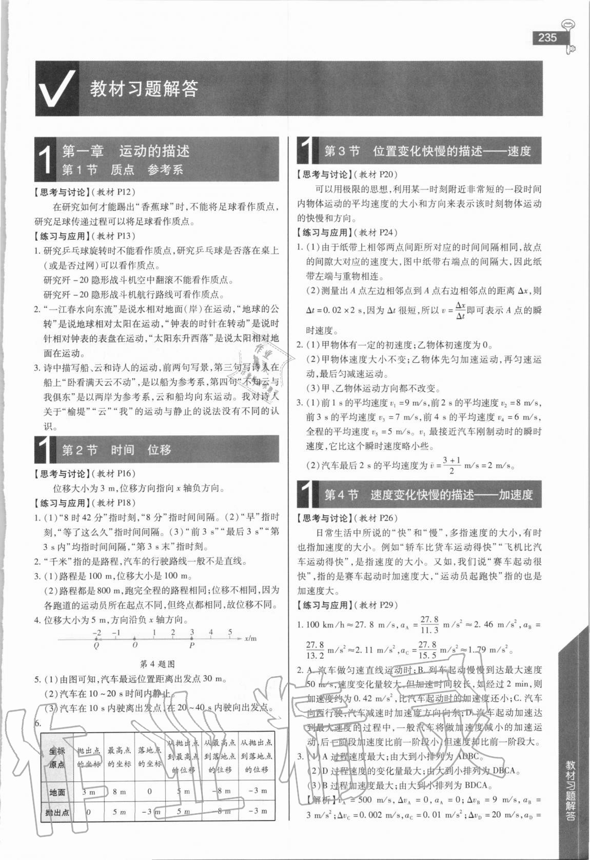 2020年教材課本高中物理必修1人教版 參考答案第1頁