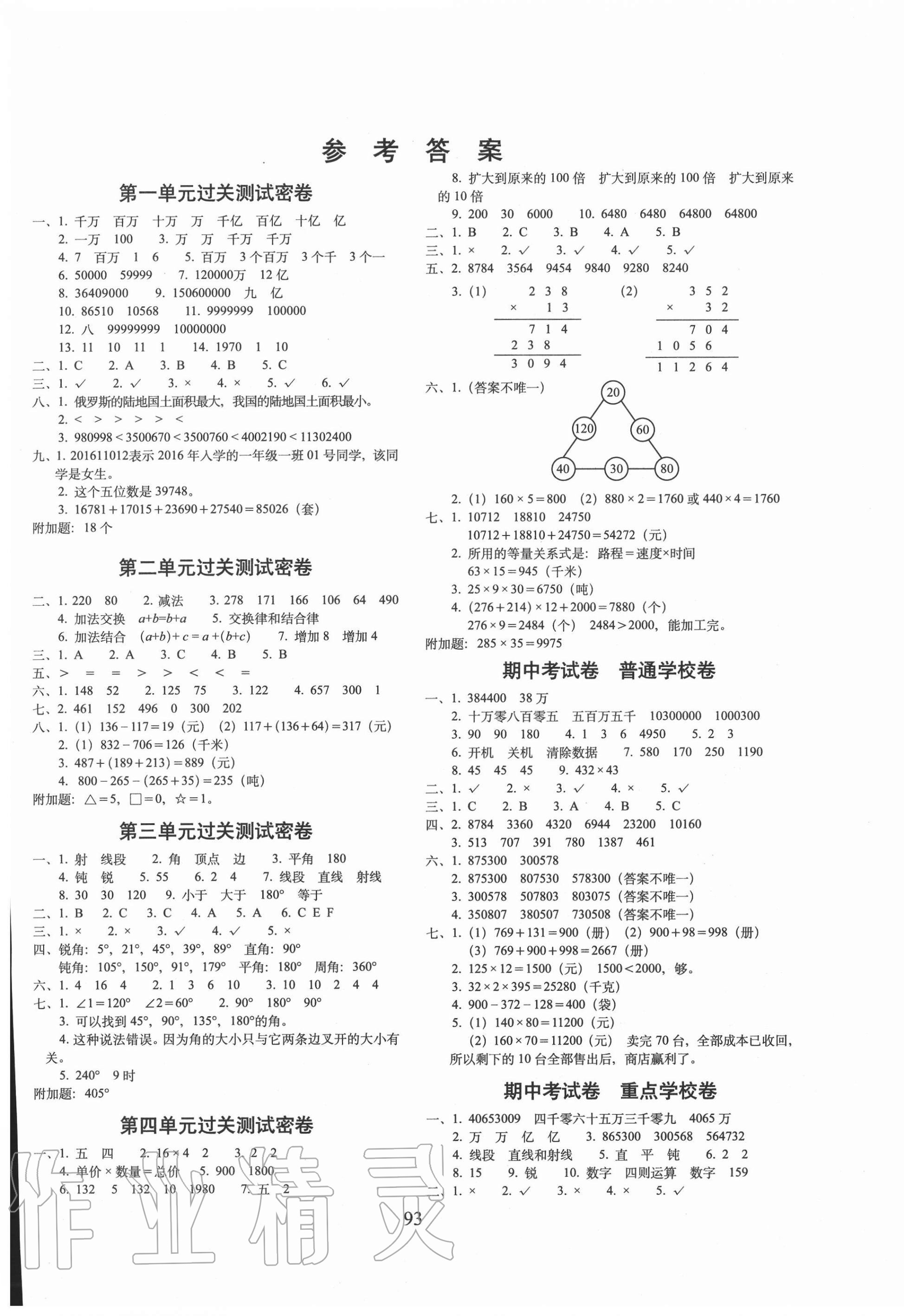 2020年期末沖刺100分完全試卷四年級數(shù)學上冊西師大版 第1頁