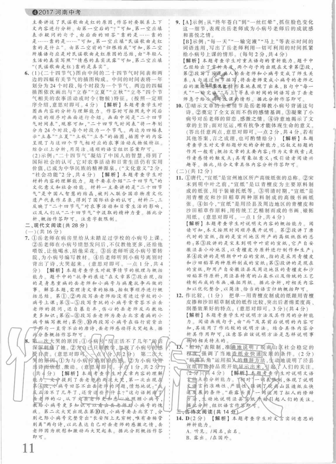 2021年王朝霞中考真題精編語(yǔ)文河南中考 參考答案第11頁(yè)