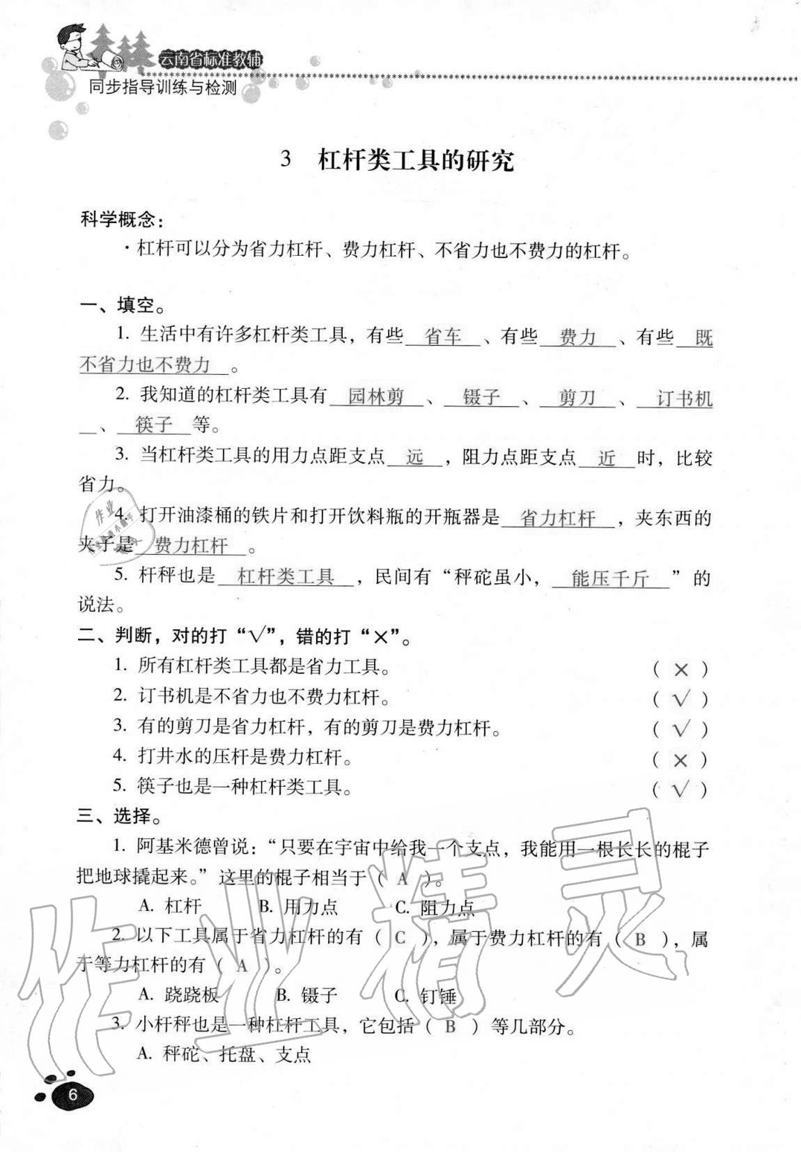 2020年云南省标准教辅同步指导训练与检测六年级科学上册教科版 第5页