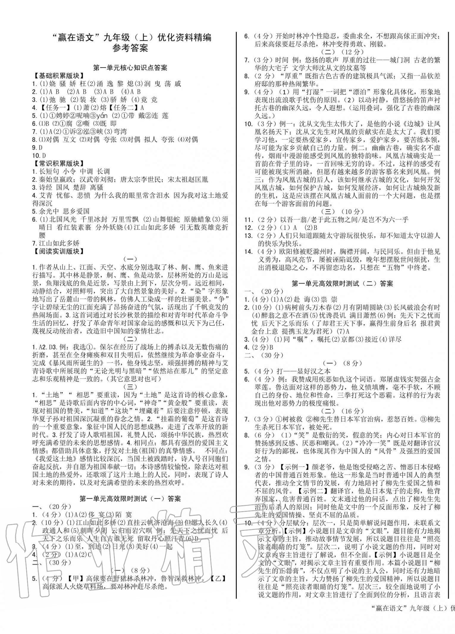 2020年赢在语文期末复习资料九年级语文上册人教版 第1页