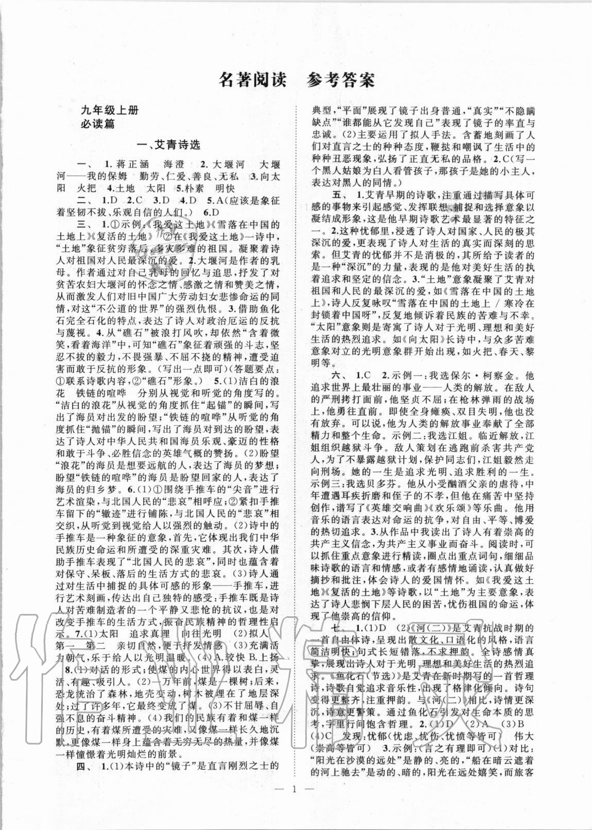 2021年名著阅读考点精练语文中考版统编版