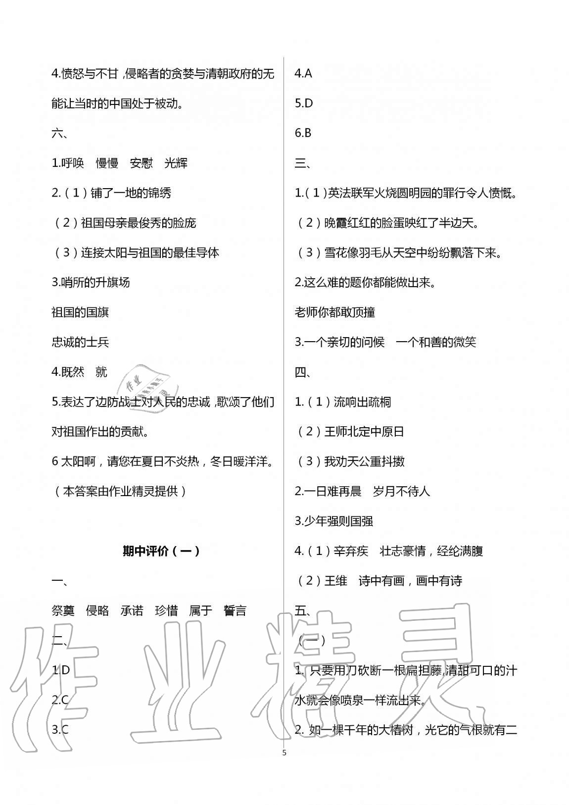 2020年綠色指標(biāo)自我提升五年級(jí)語(yǔ)文上冊(cè)人教版 第5頁(yè)