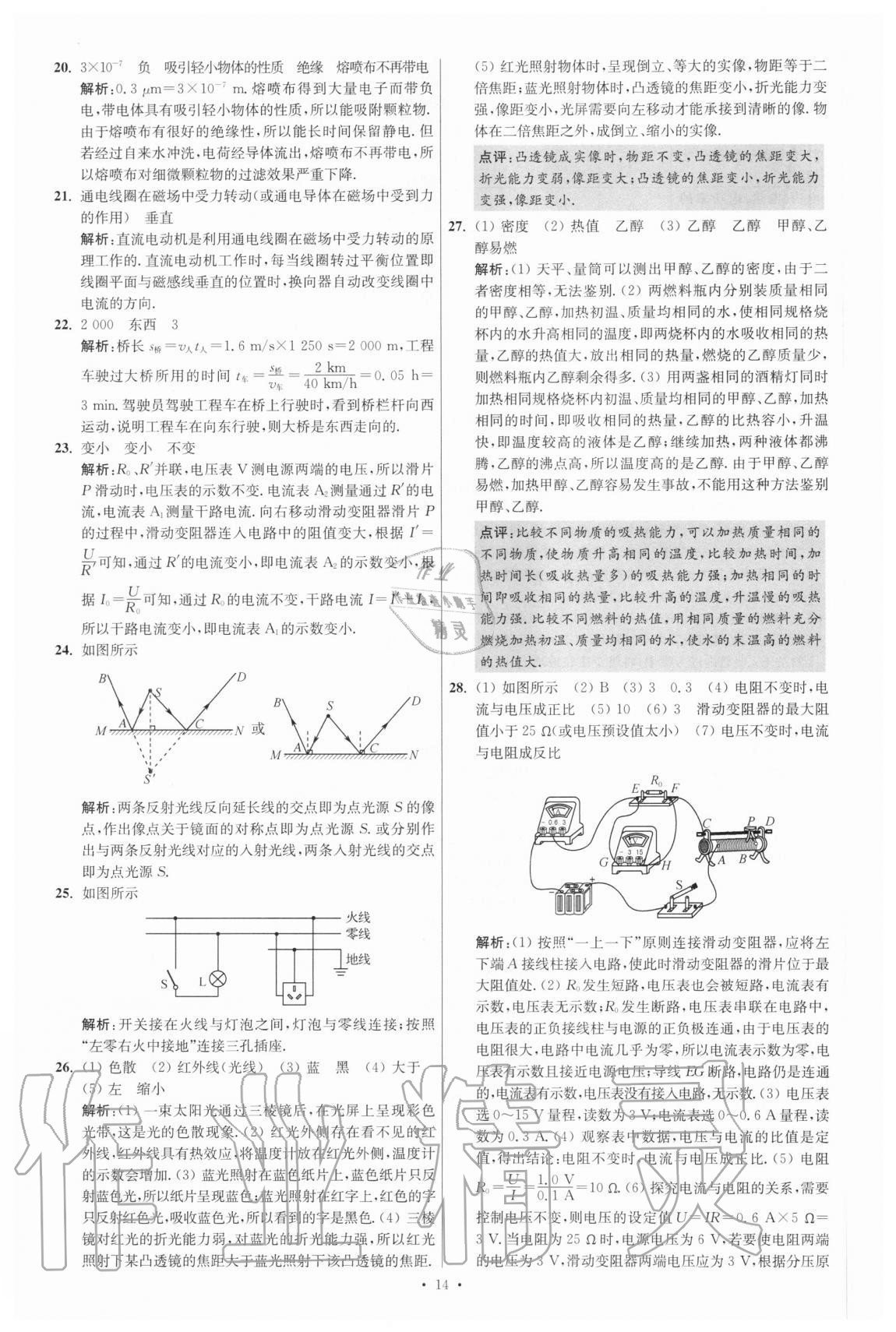 2021年江蘇13大市中考試卷與標(biāo)準(zhǔn)模擬優(yōu)化38套物理 參考答案第14頁(yè)