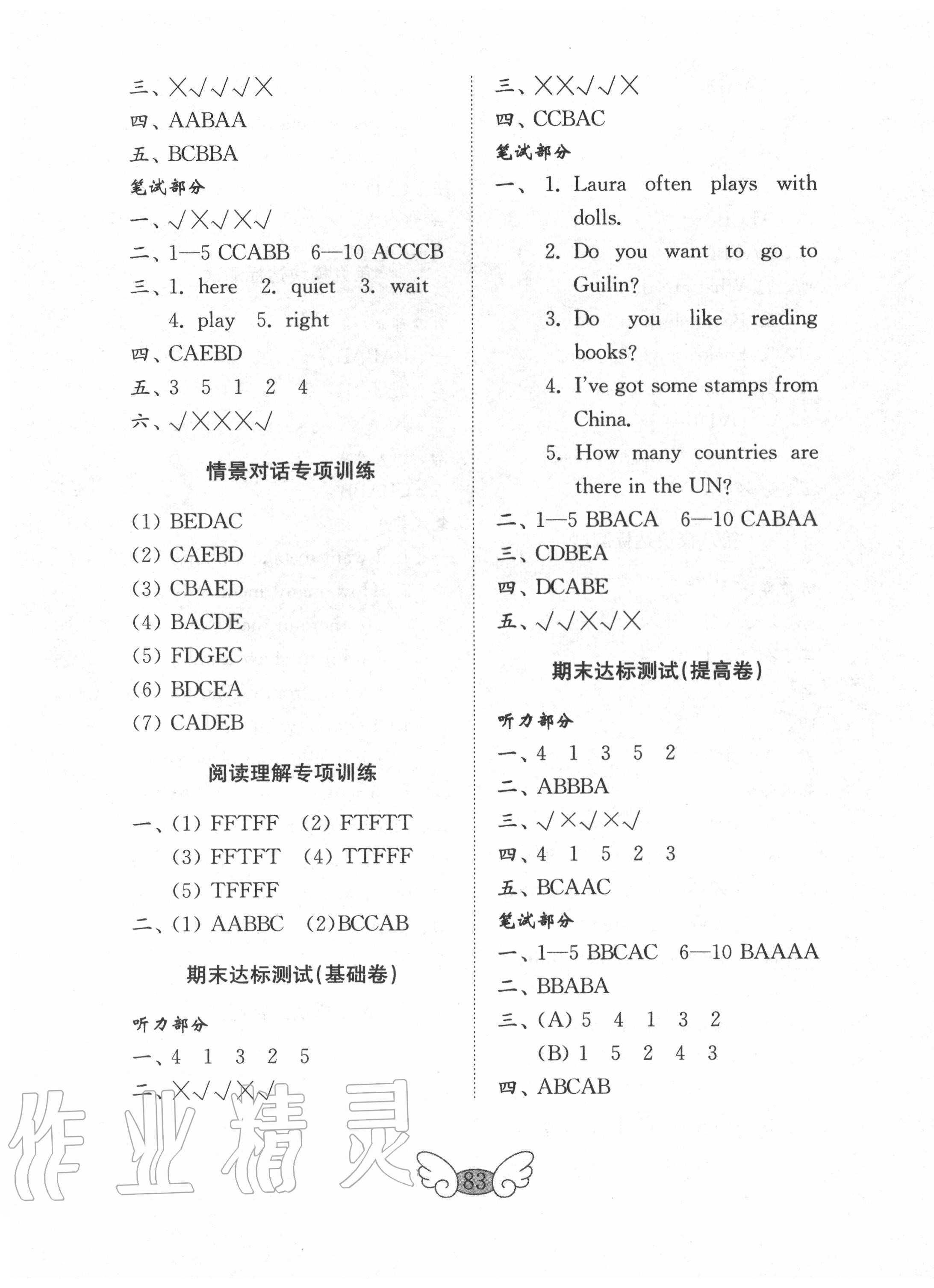 2020年金鑰匙小學(xué)英語試卷六年級上冊外研版 參考答案第5頁