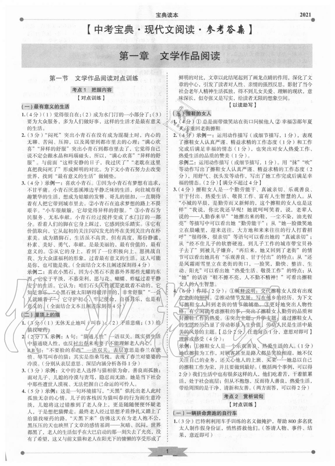 2021年中考宝典现代文阅读技能训练 第1页