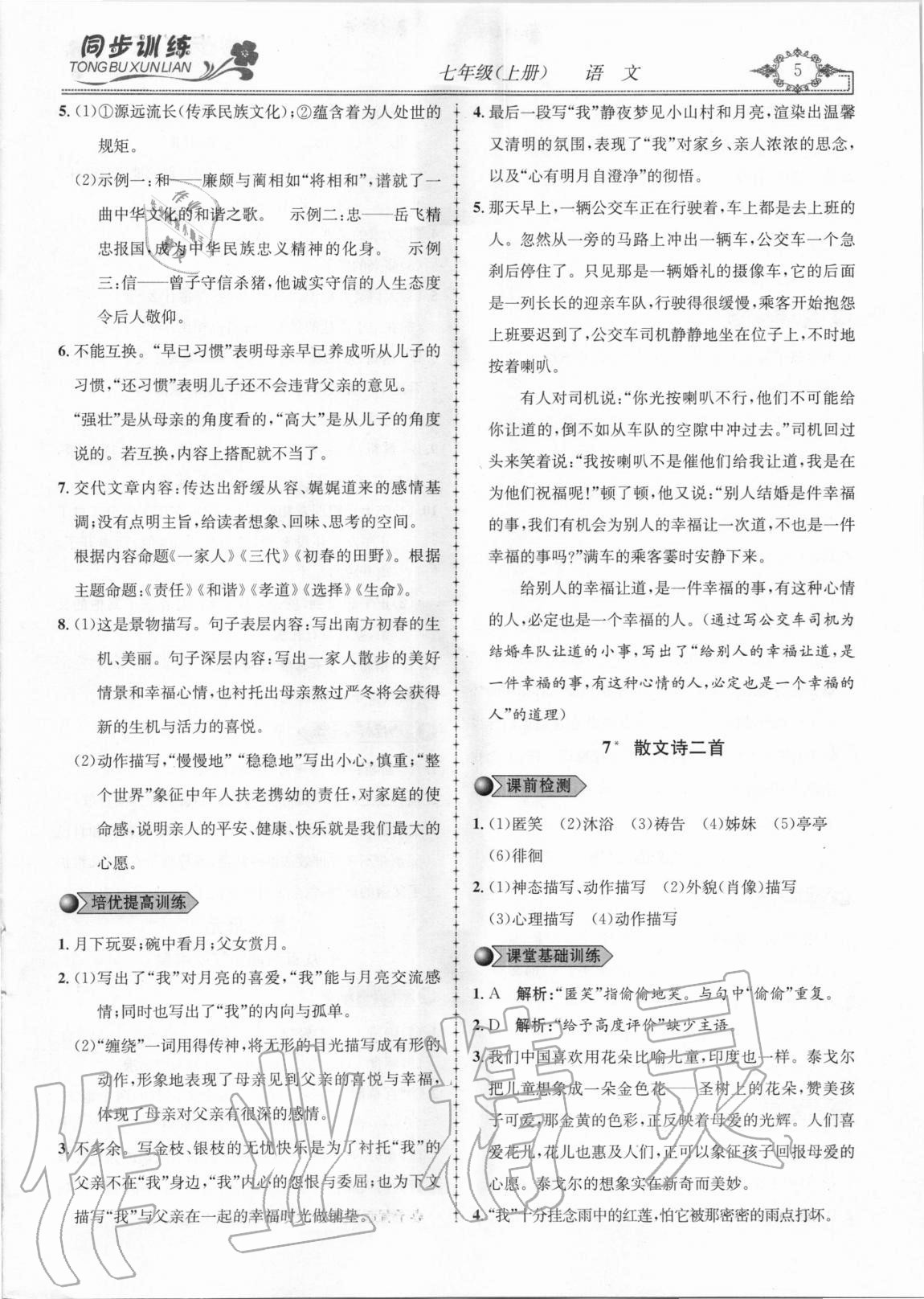 2020年同步訓(xùn)練創(chuàng)新作業(yè)七年級語文上冊人教版 第5頁