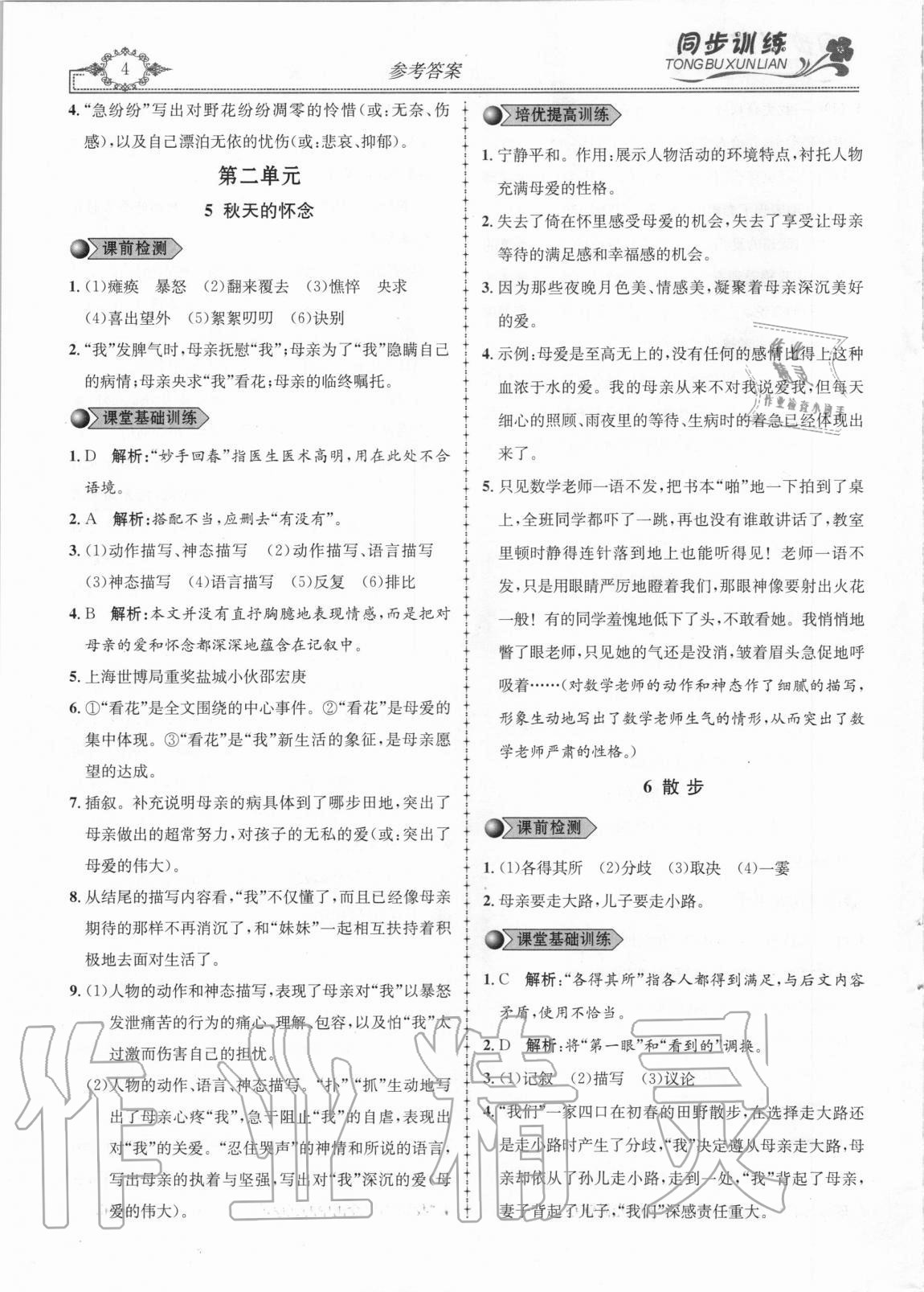 2020年同步訓(xùn)練創(chuàng)新作業(yè)七年級語文上冊人教版 第4頁