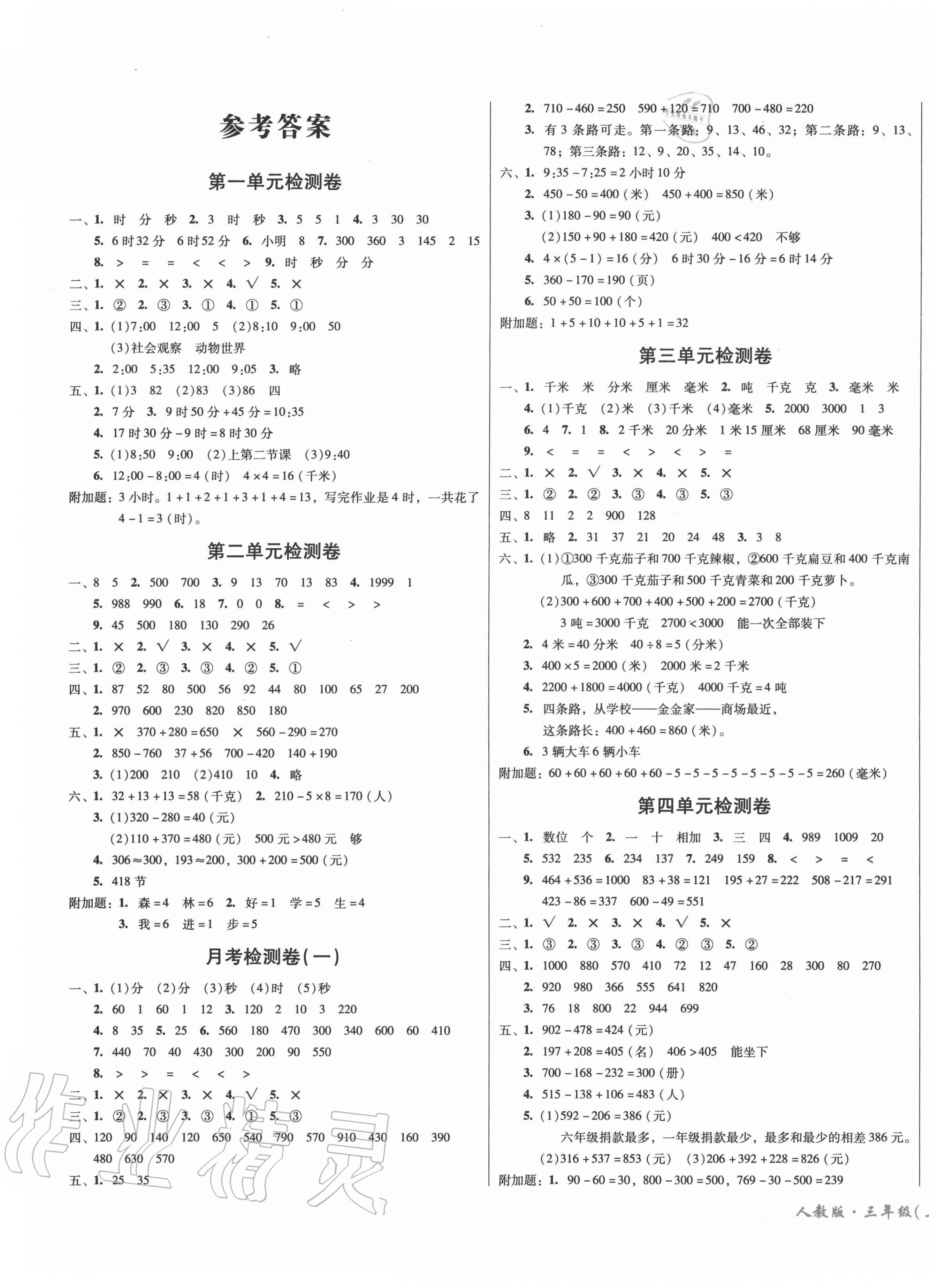 2020年一線名師奪冠王檢測(cè)卷三年級(jí)數(shù)學(xué)上冊(cè)人教版 第1頁(yè)