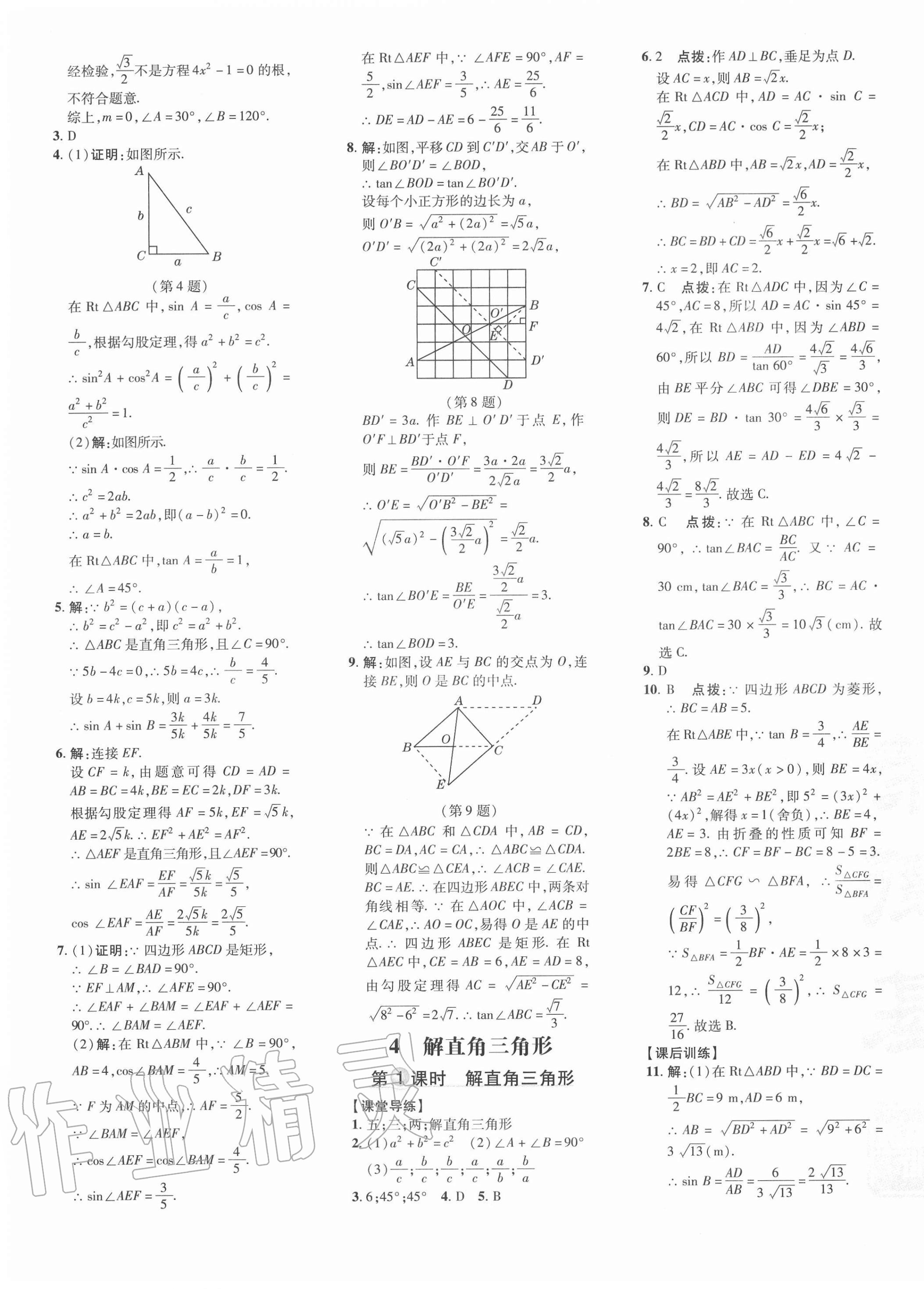 2021年点拨训练九年级数学下册北师大版 参考答案第9页