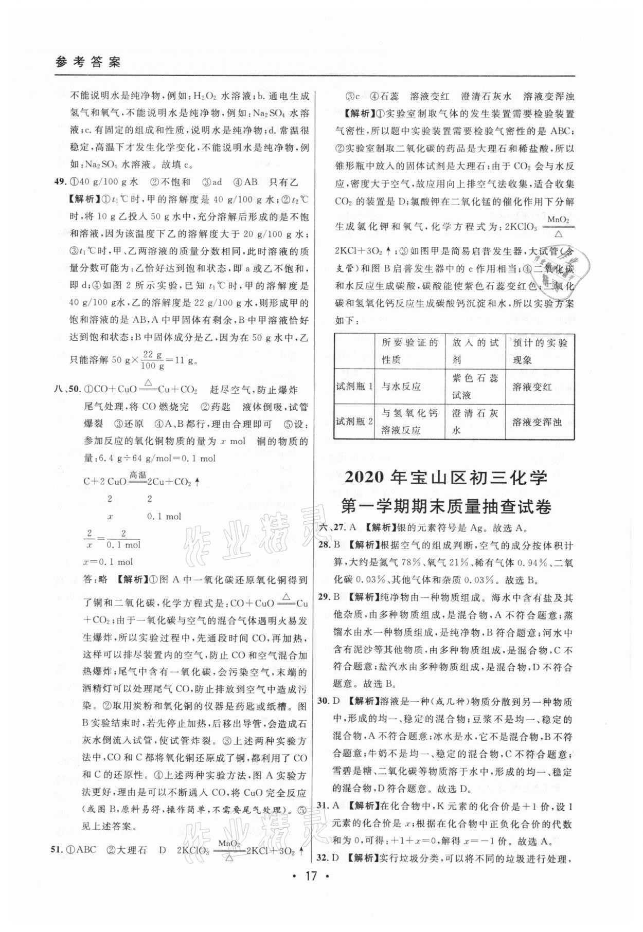 2020年中考實戰(zhàn)名校在招手化學一模卷 參考答案第17頁