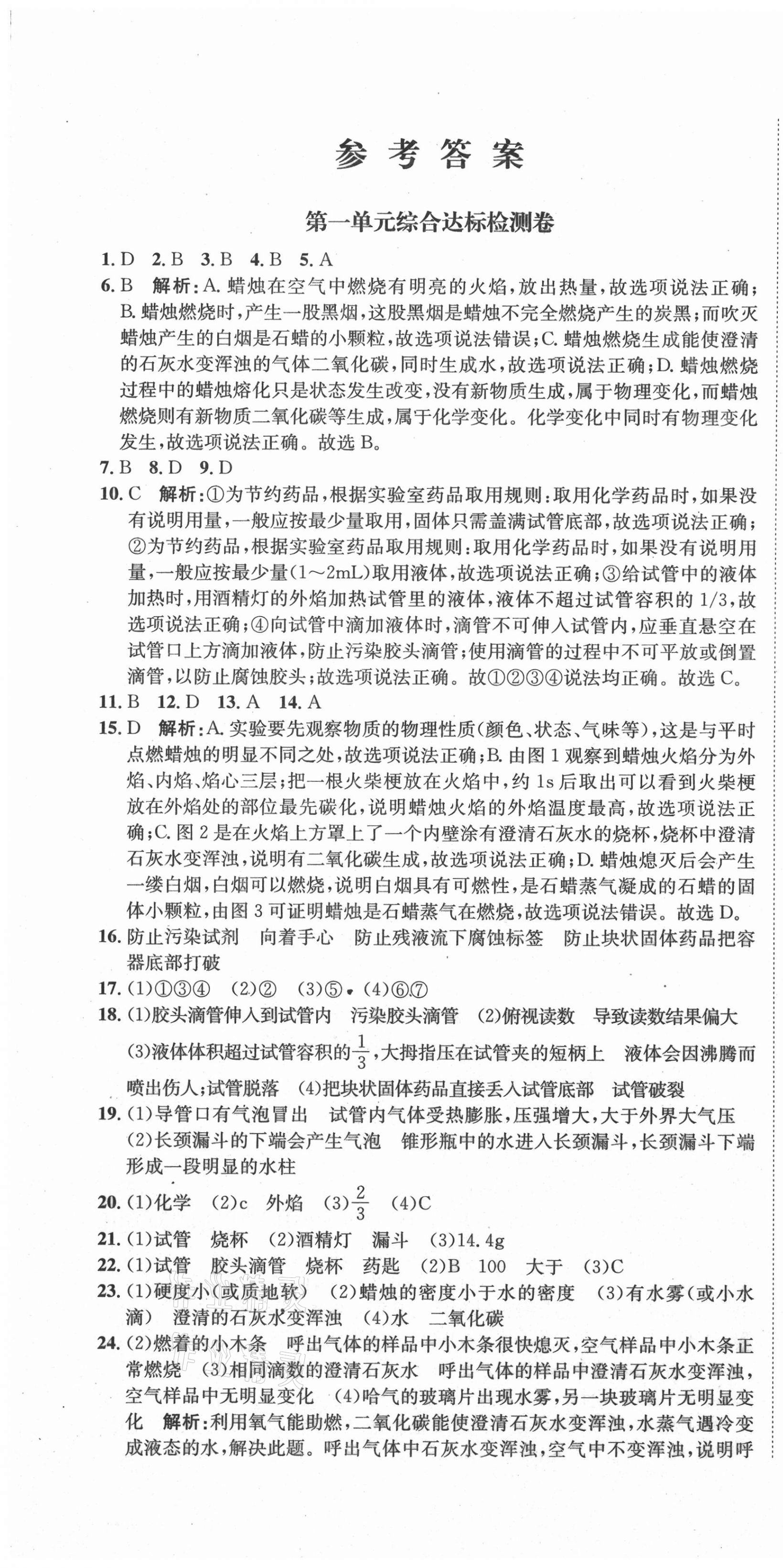 2020年標(biāo)準(zhǔn)卷九年級(jí)化學(xué)全一冊(cè)人教版涼山專(zhuān)版長(zhǎng)江出版社 第1頁(yè)