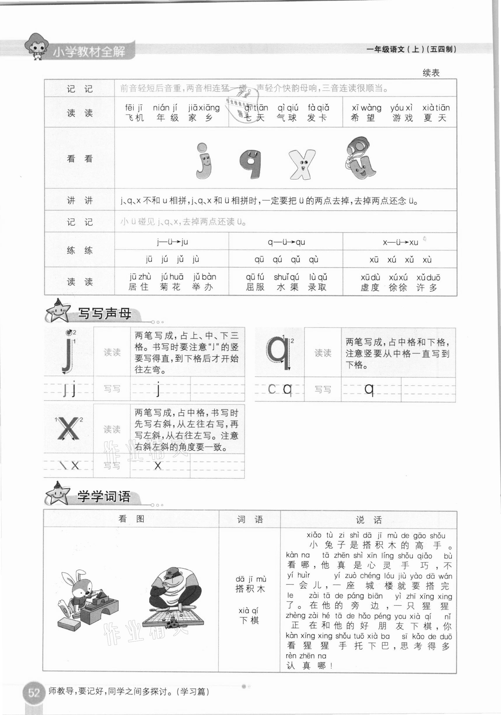 2020年教材課本一年級語文上冊人教版五四制 參考答案第52頁