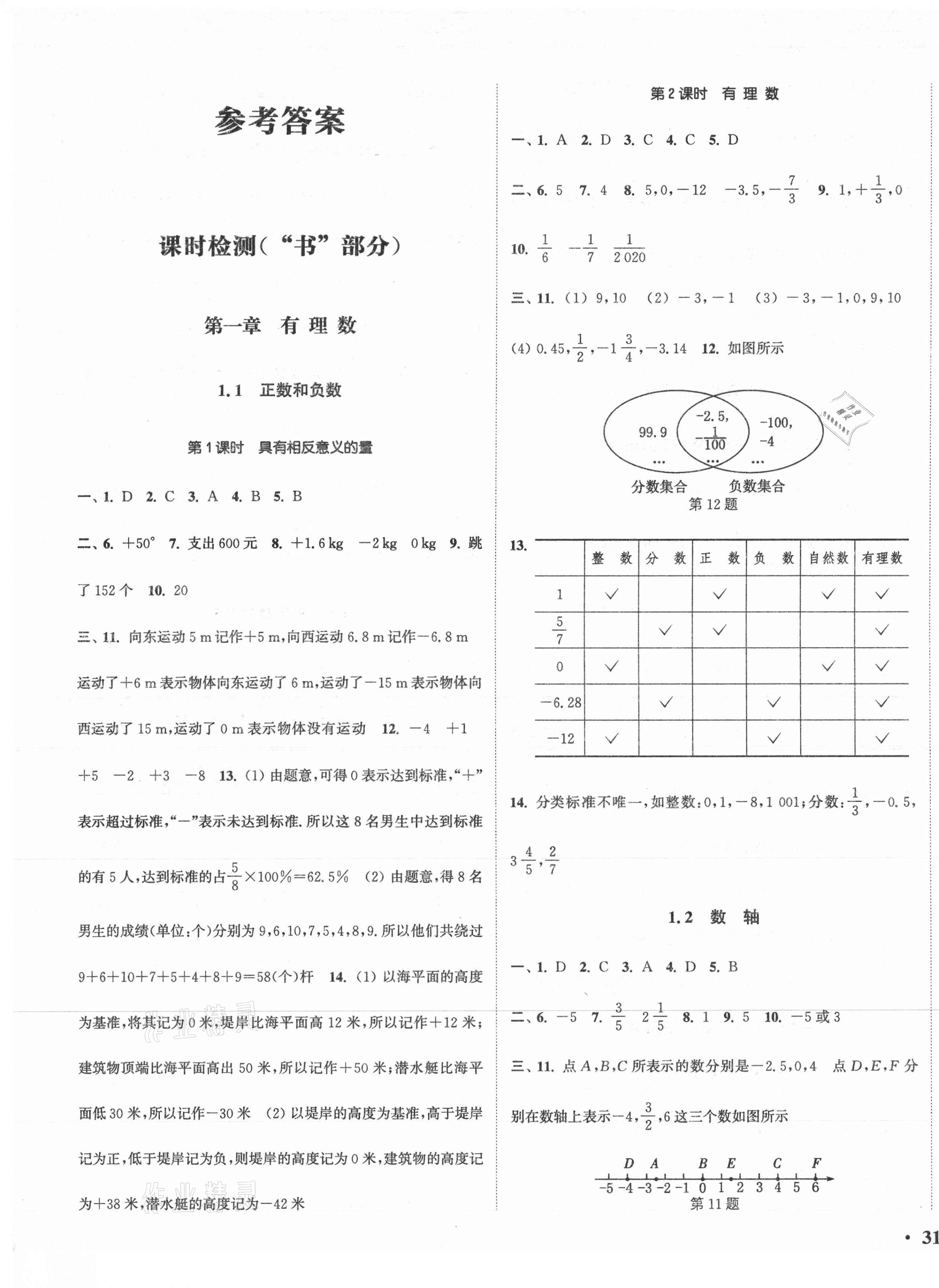 2020年通城学典活页检测七年级数学上册冀教版 第1页