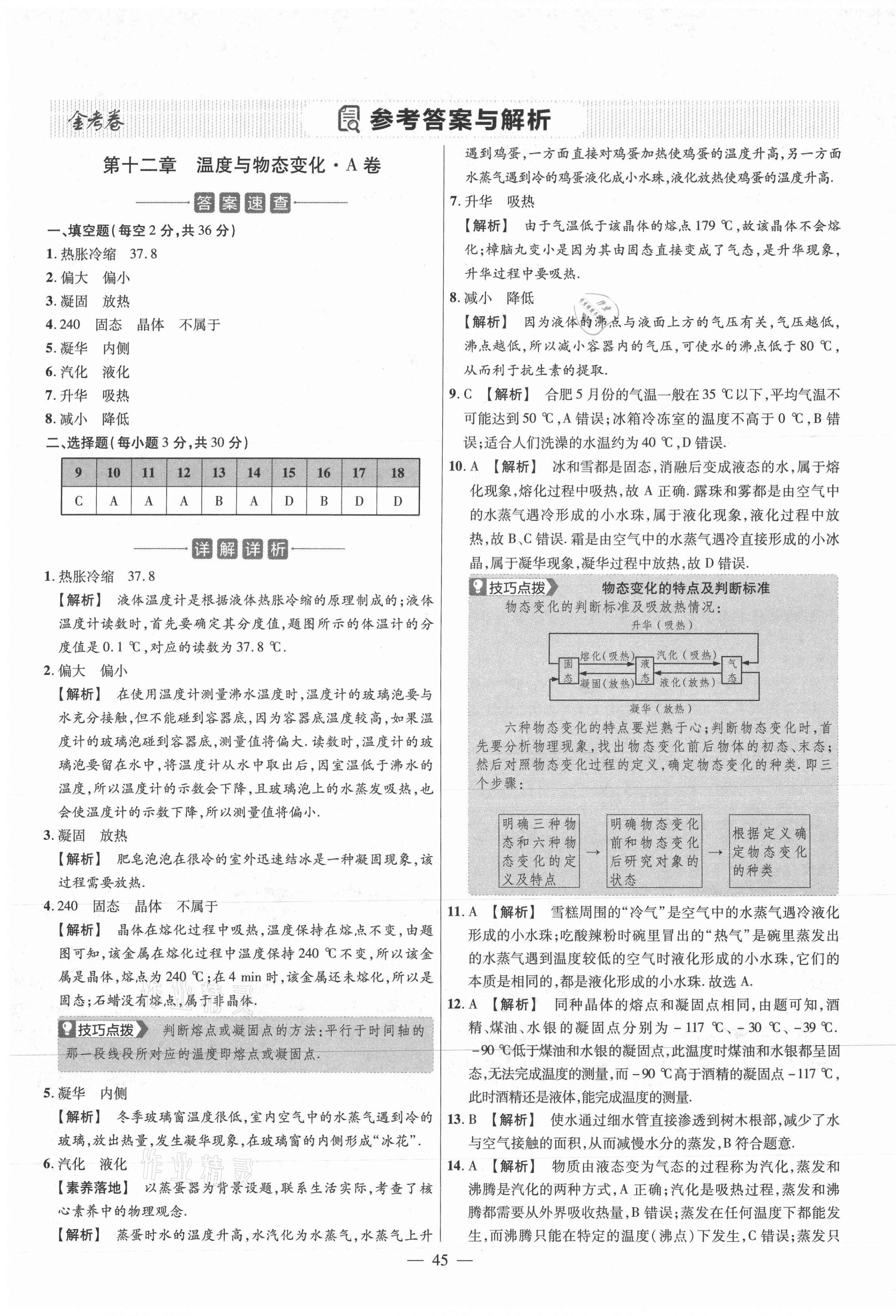 2020年金考卷活页题选九年级物理全一册沪科版 参考答案第1页