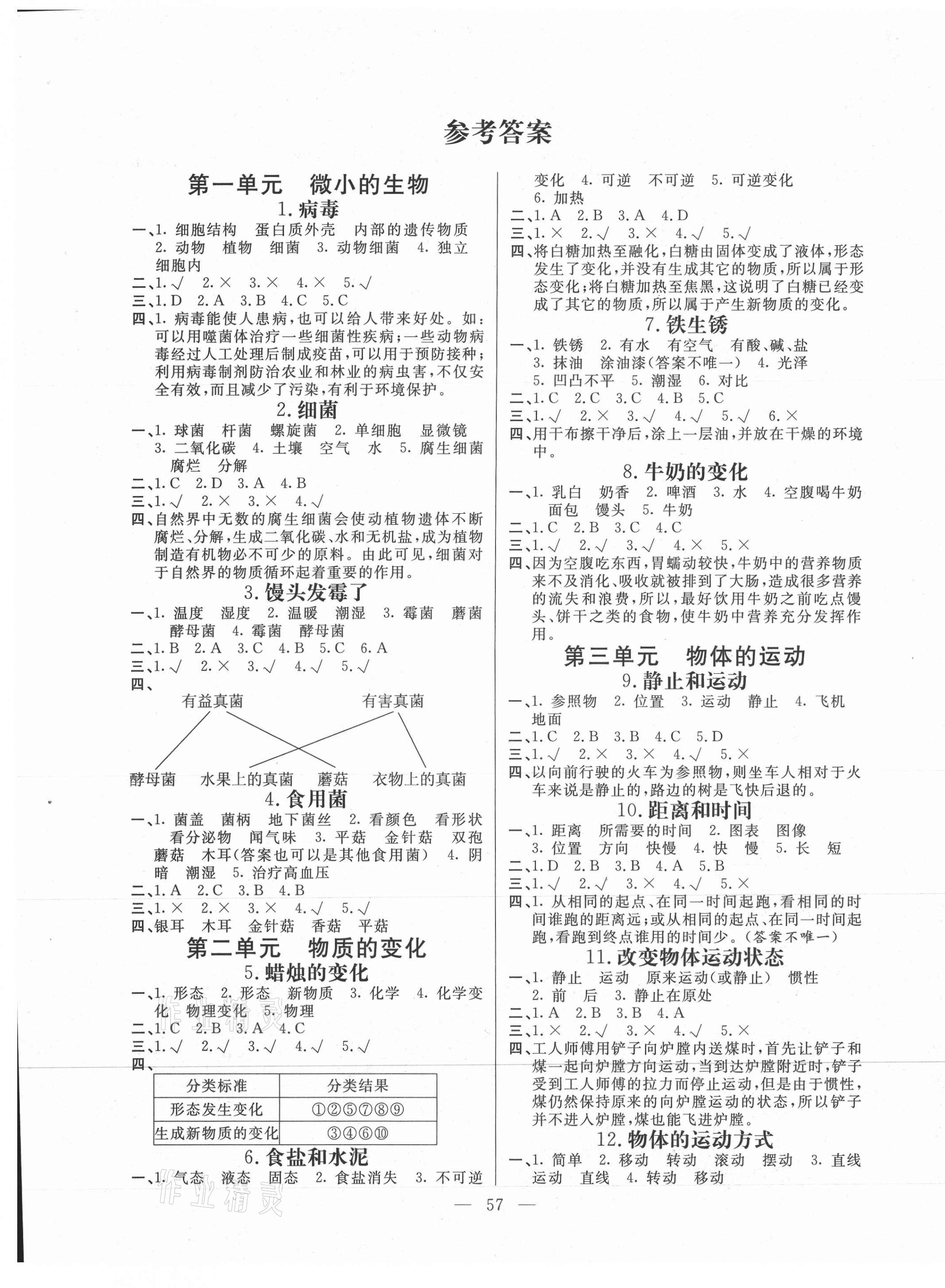 2020年快乐练习六年级科学上册青岛版云南美术出版社答案—青夏教育