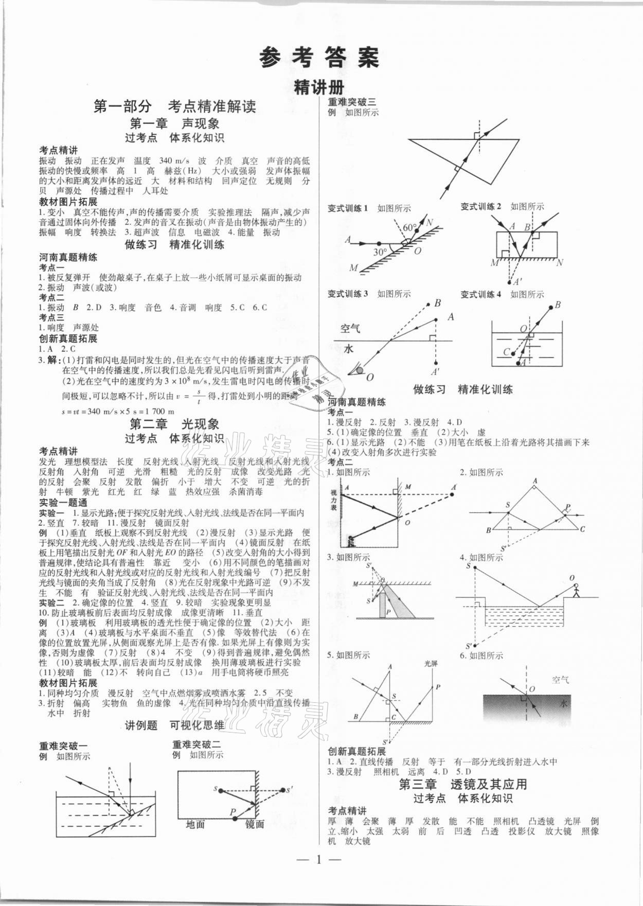 2021年鼎成中考精准提分物理河南专版 参考答案第1页