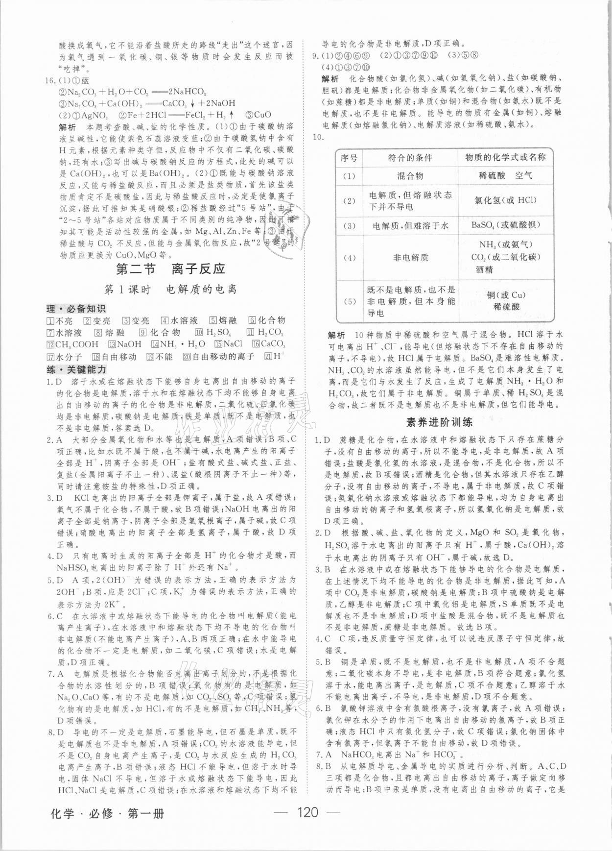 2020年绿色通道45分钟课时作业与单元测评高中化学必修第一册人教版 参考答案第3页