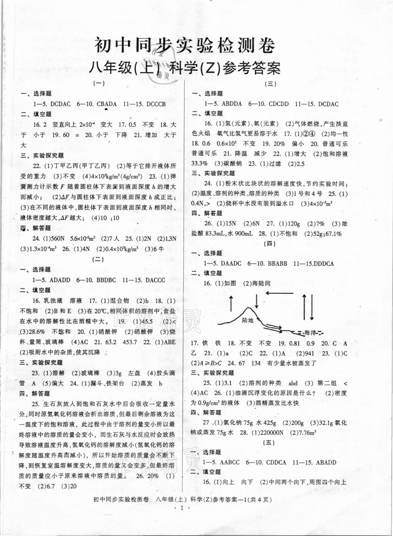 2020年初中同步实验检测卷八年级科学上册浙教版 第1页