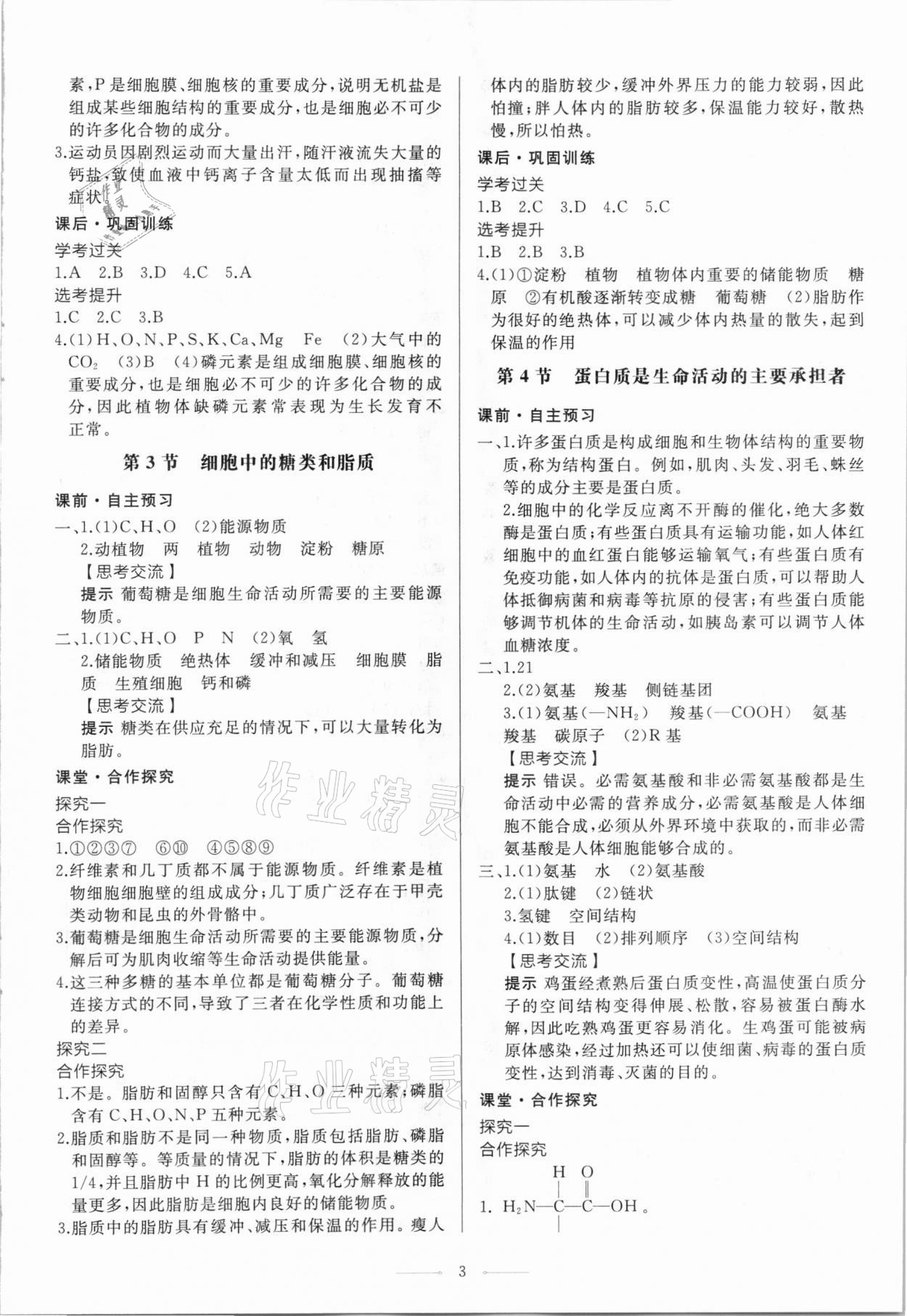 2020年同步練習(xí)冊生物學(xué)必修1分子與細胞人教版人民教育出版社 第3頁