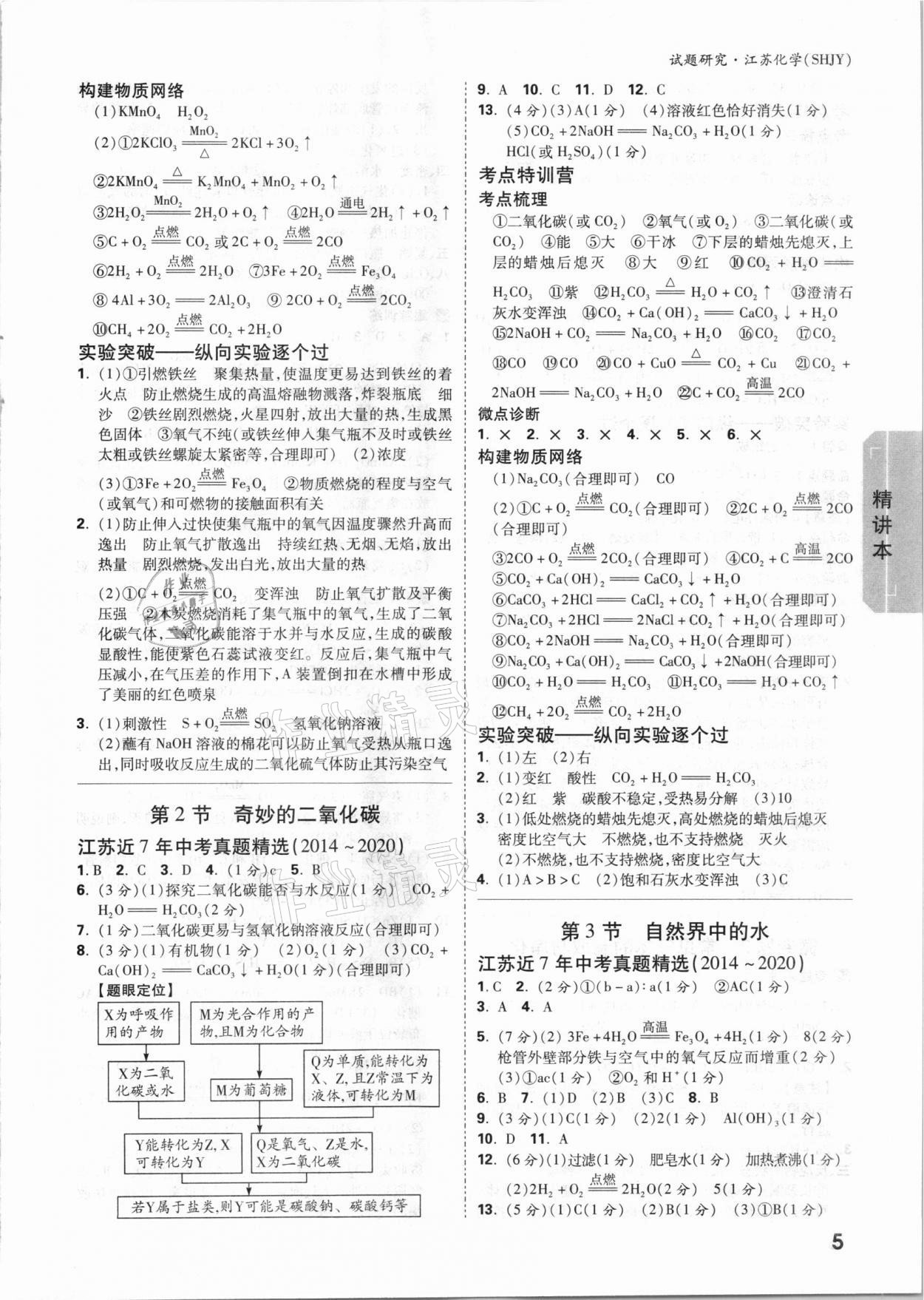 2021年万唯中考试题研究江苏化学沪教版 参考答案第4页