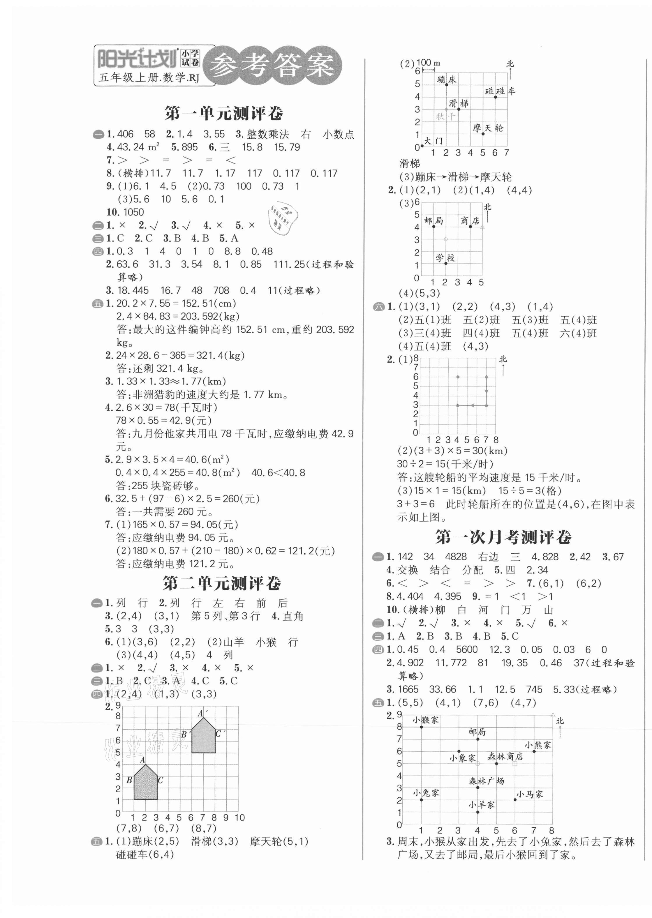 2020年阳光计划小学试卷五年级数学上册人教版 第1页