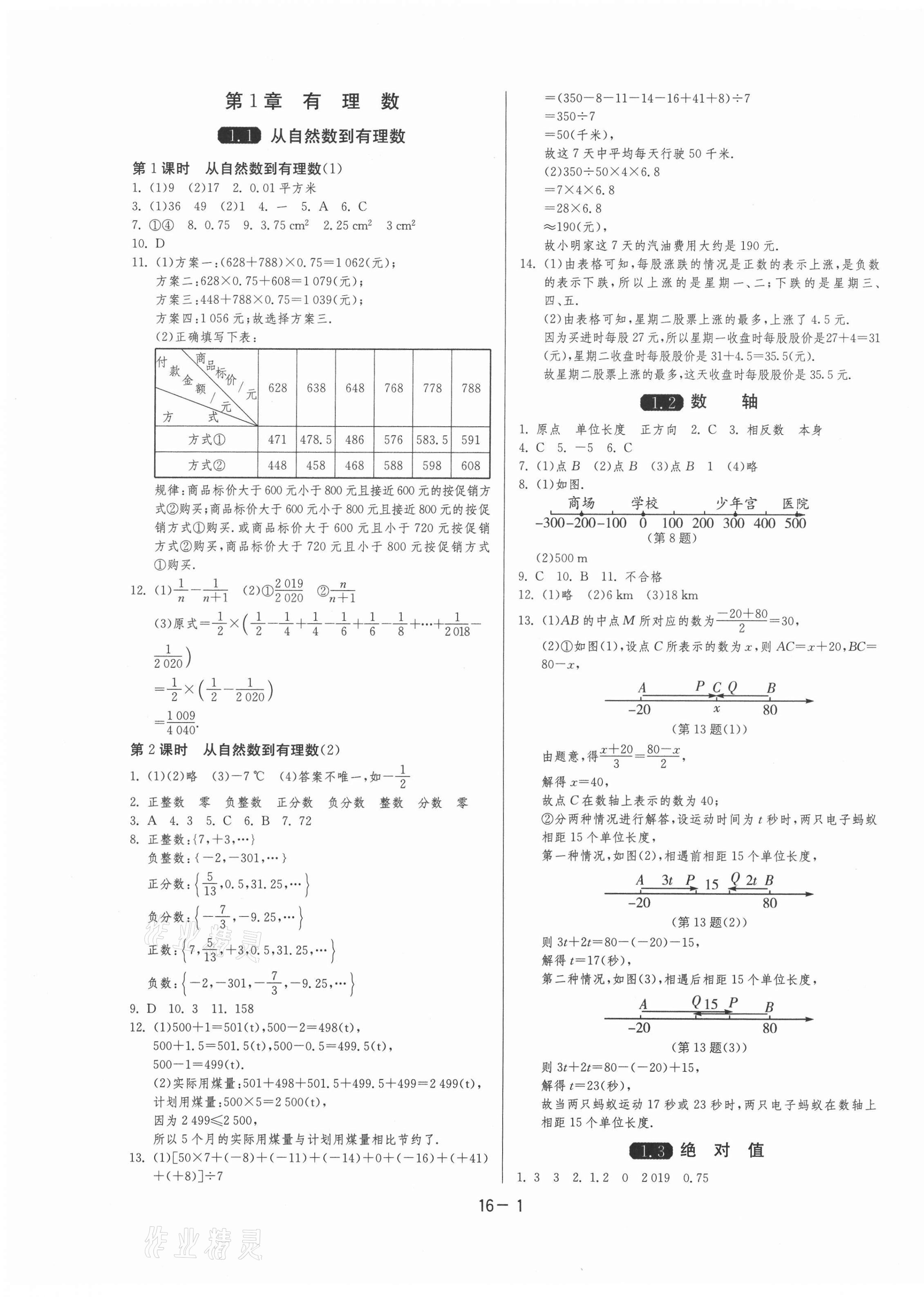 2020年1課3練單元達(dá)標(biāo)測試七年級數(shù)學(xué)上冊浙教版 第1頁