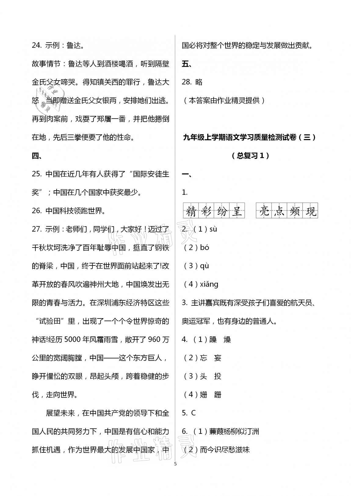 2020年新课程学习质量检测九年级语文全一册人教版 第5页