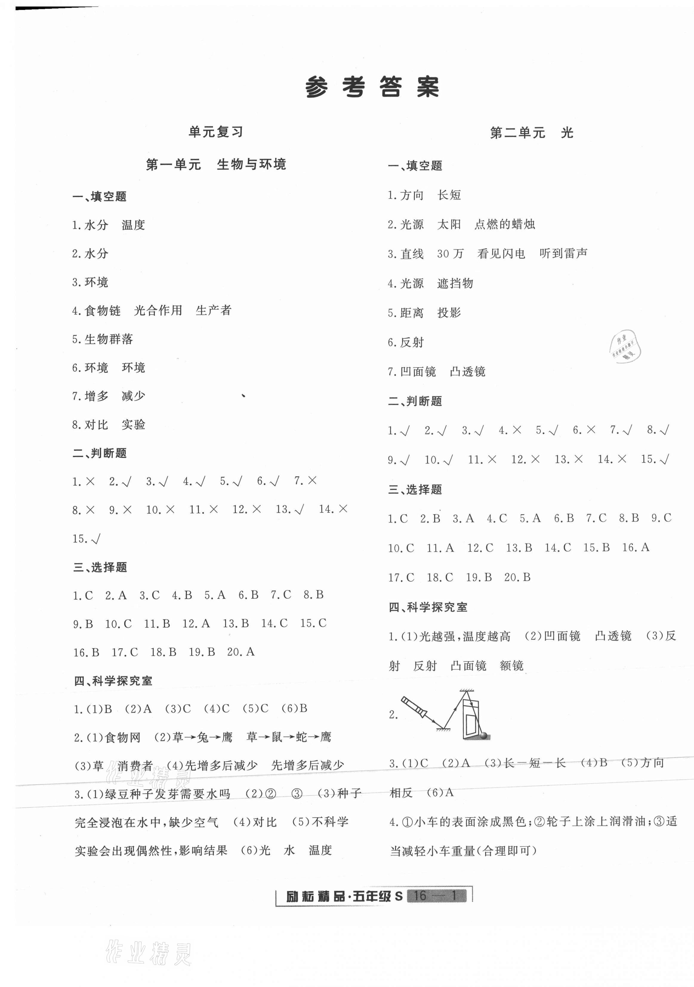 2020年浙江新期末五年级科学上册教科版 第1页