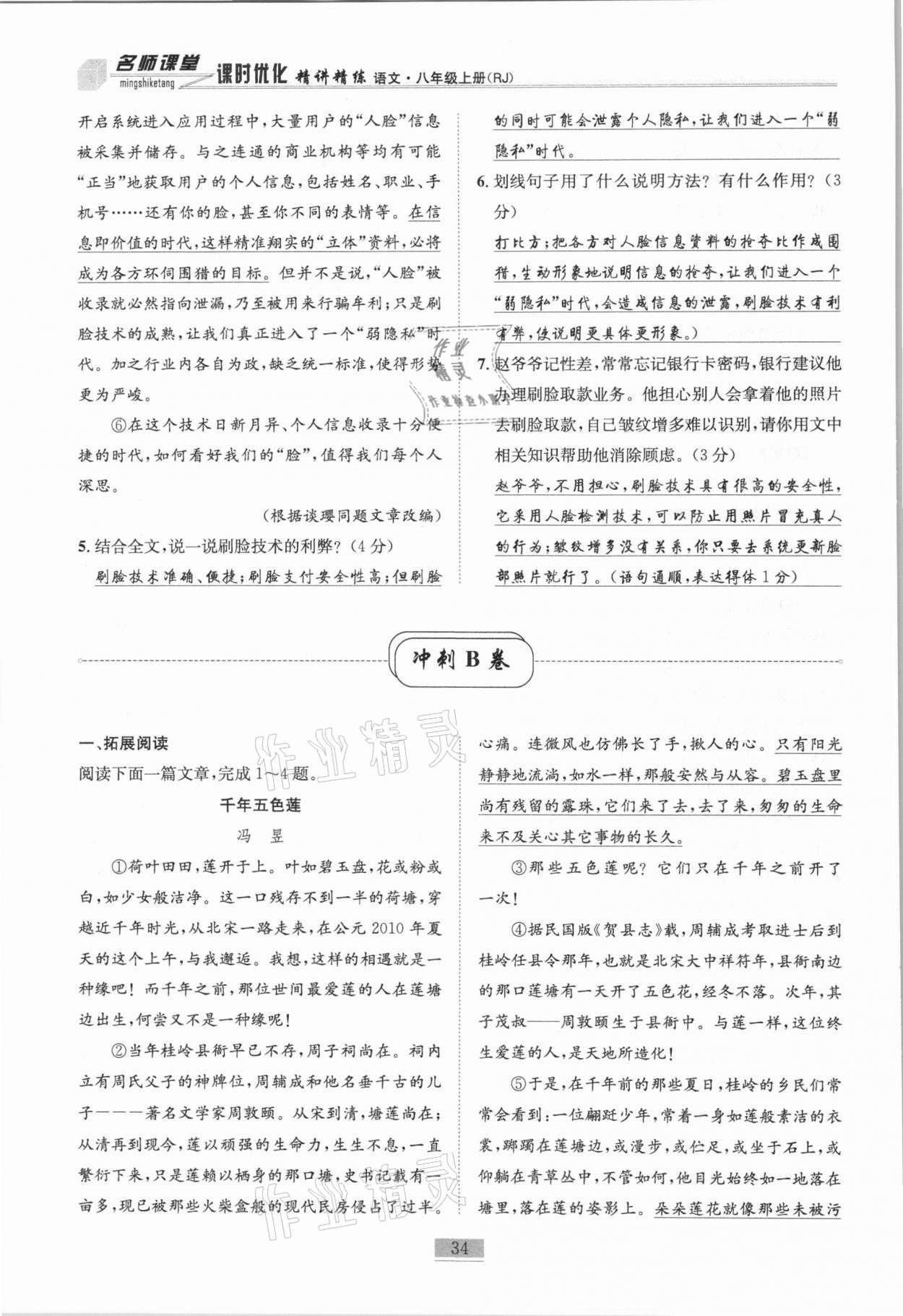 2020年名师课堂课时优化精讲精练八年级语文上册人教版 第34页