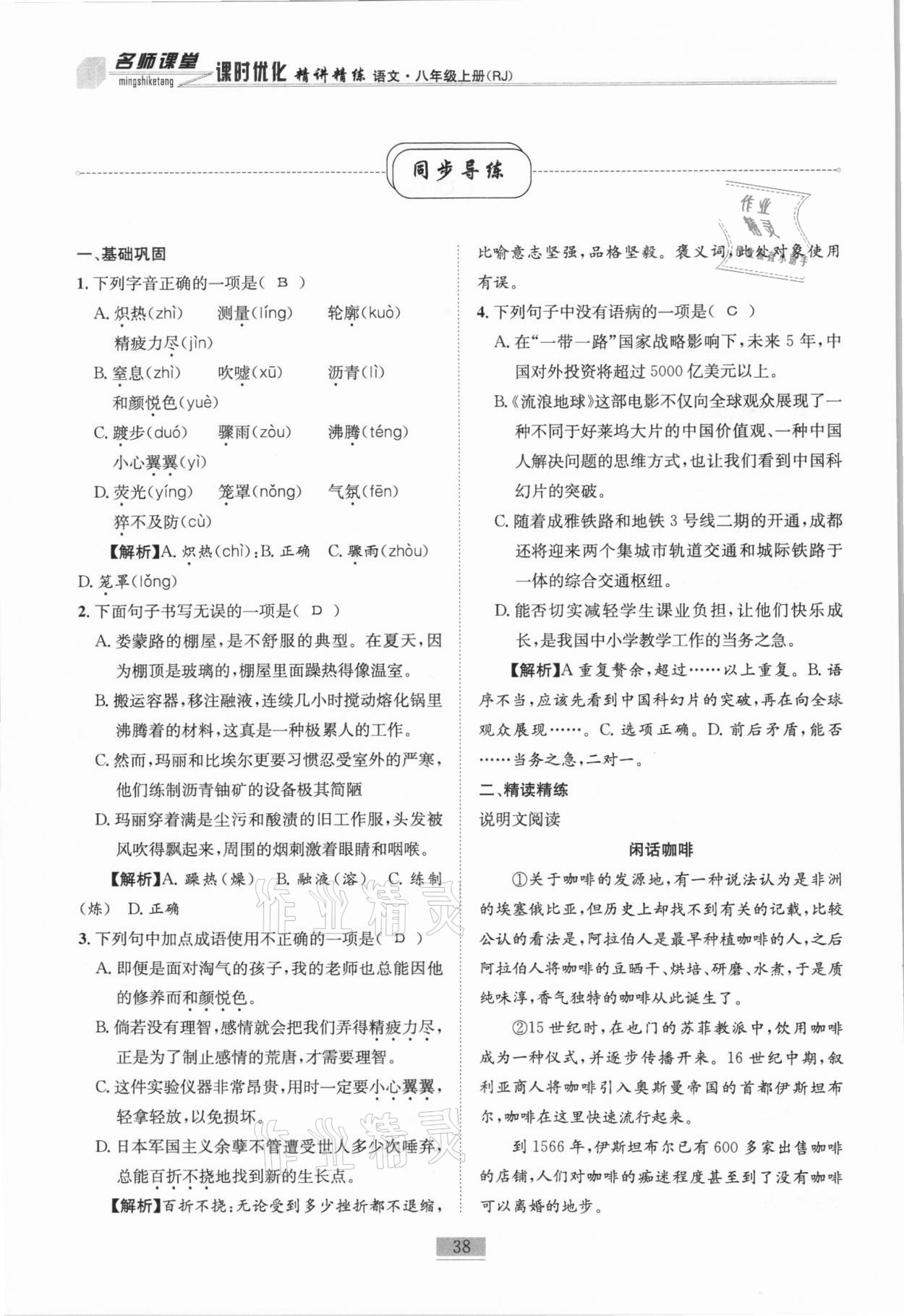 2020年名师课堂课时优化精讲精练八年级语文上册人教版 第38页