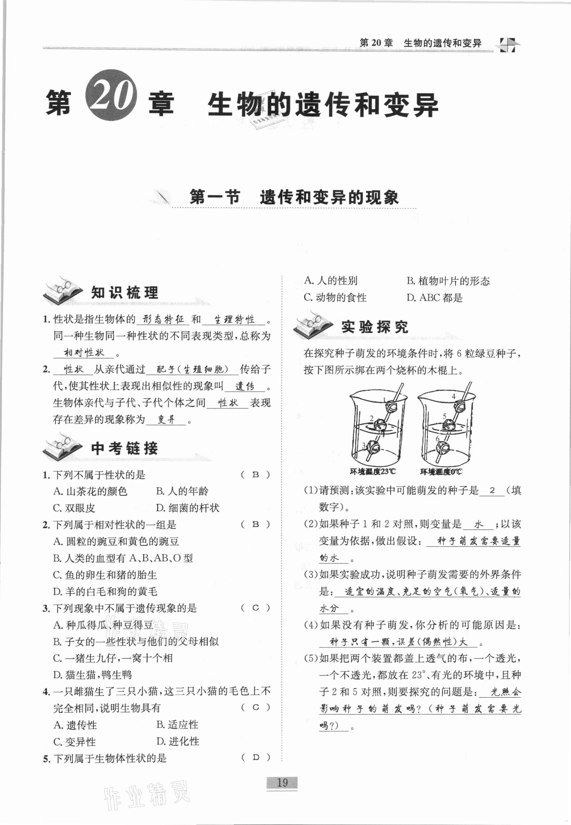 2020年名师课堂课时优化精讲精练八年级生物全一册北师大版 第19页