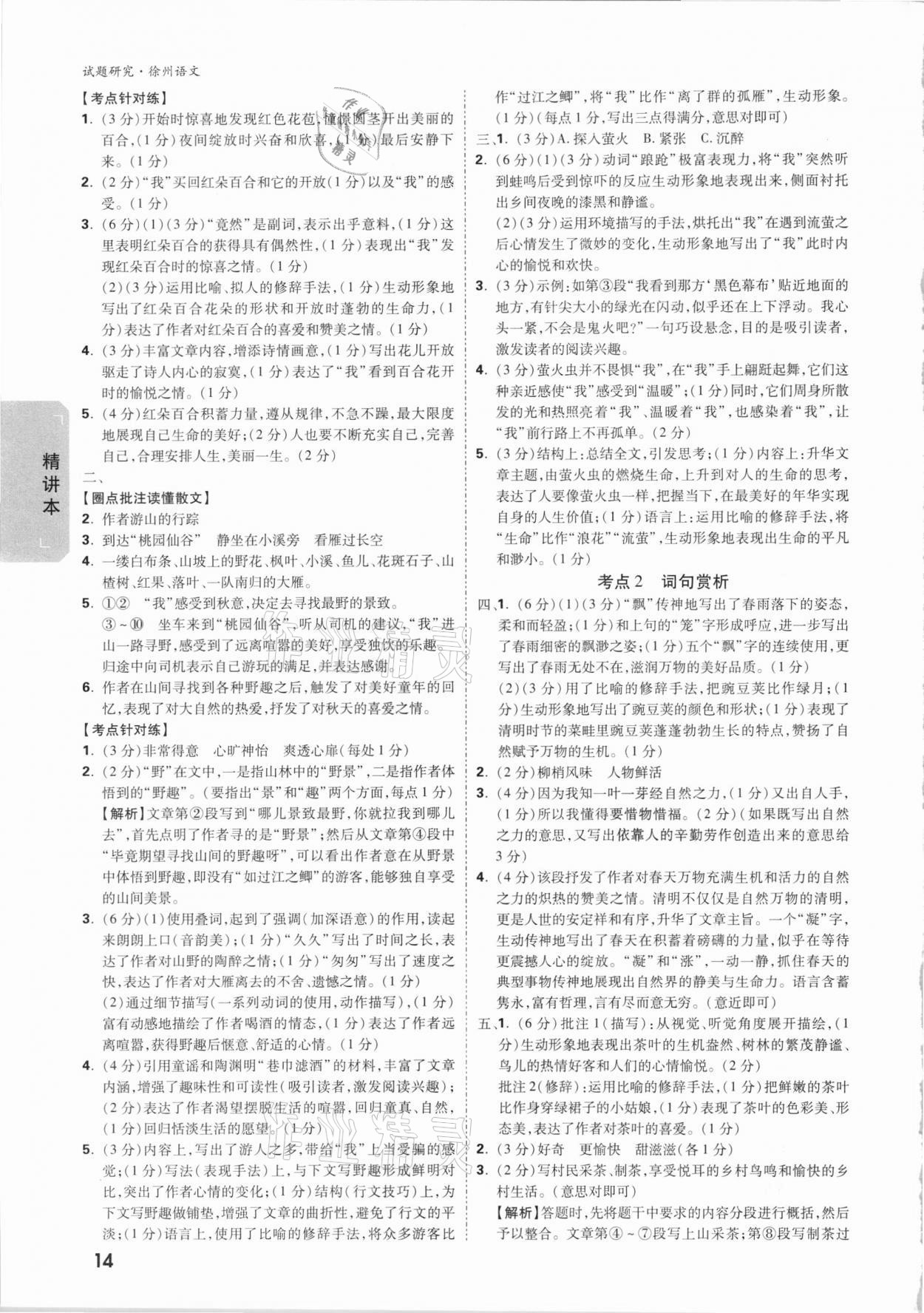 2021年萬(wàn)唯中考試題研究語(yǔ)文徐州專版 參考答案第13頁(yè)