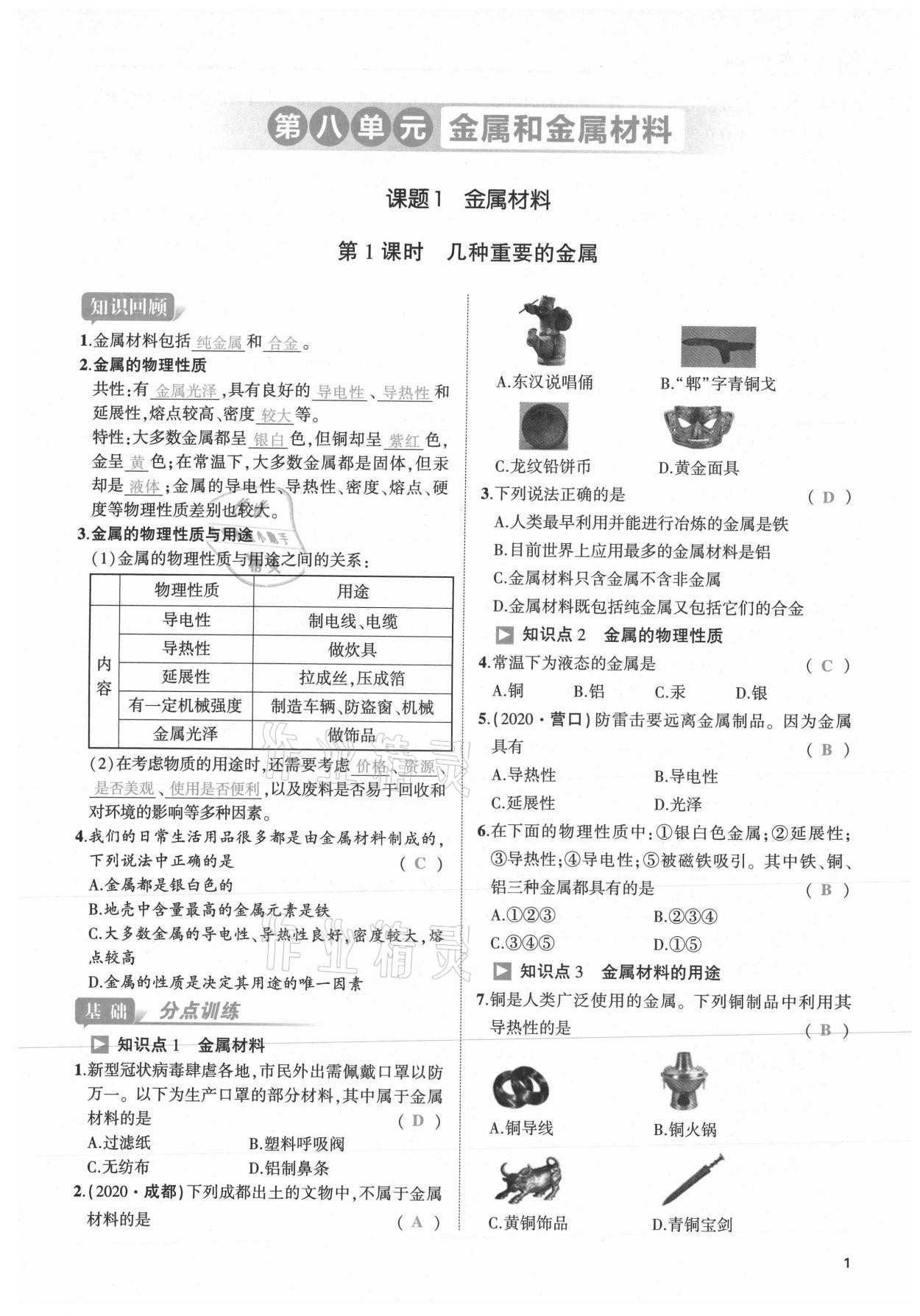 2021年我的作業(yè)九年級(jí)化學(xué)下冊(cè)人教版 第1頁(yè)