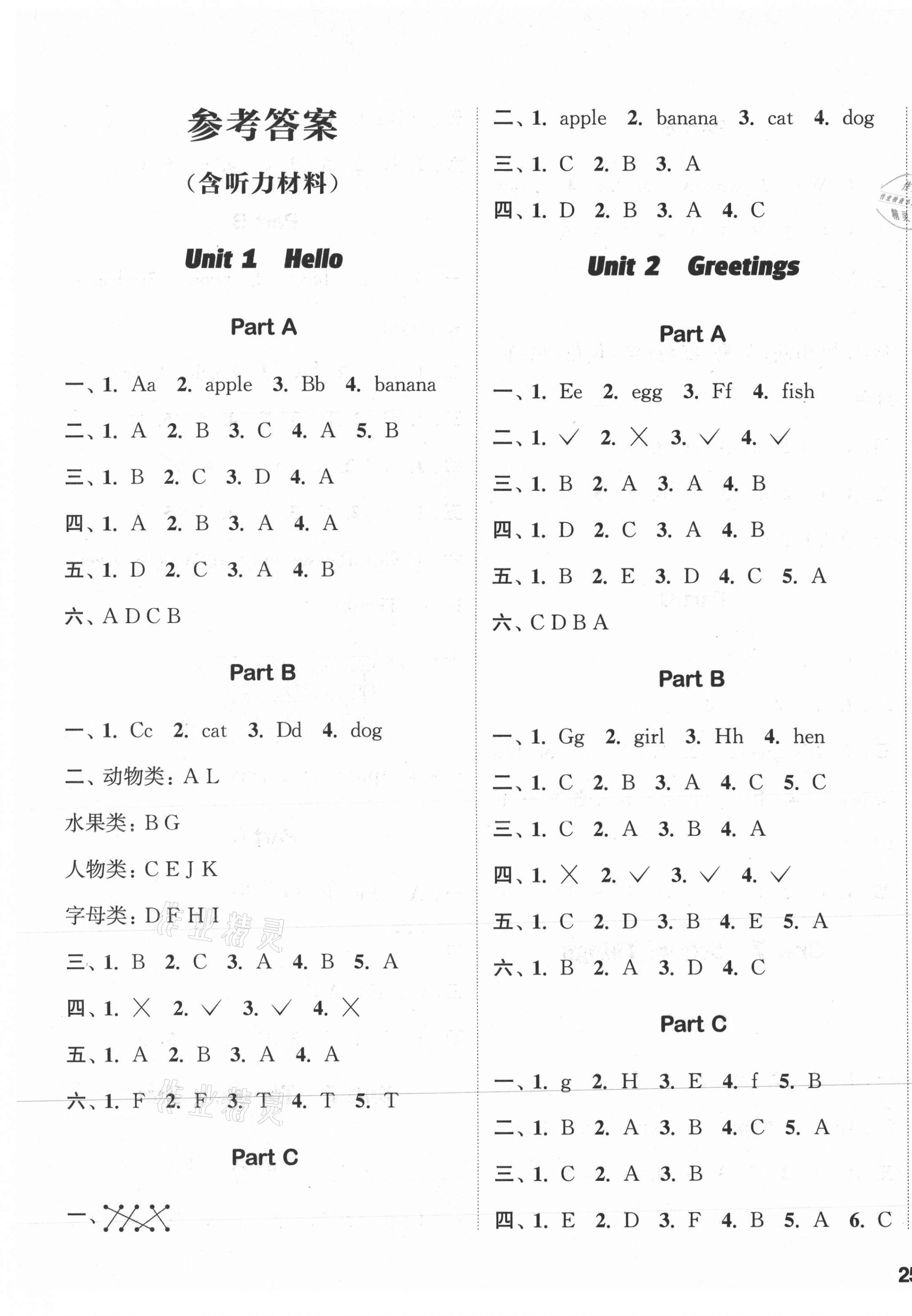 2020年通城學(xué)典課時作業(yè)本三年級英語上冊閩教版 參考答案第1頁