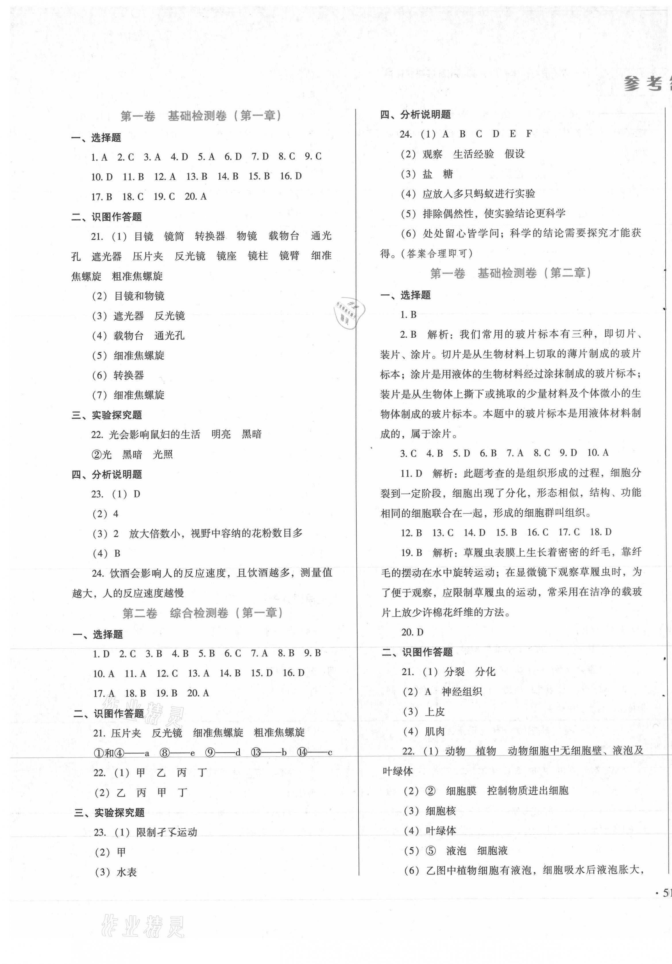 2020年单元检测卷七年级生物上册冀少版河北少年儿童出版社 第1页