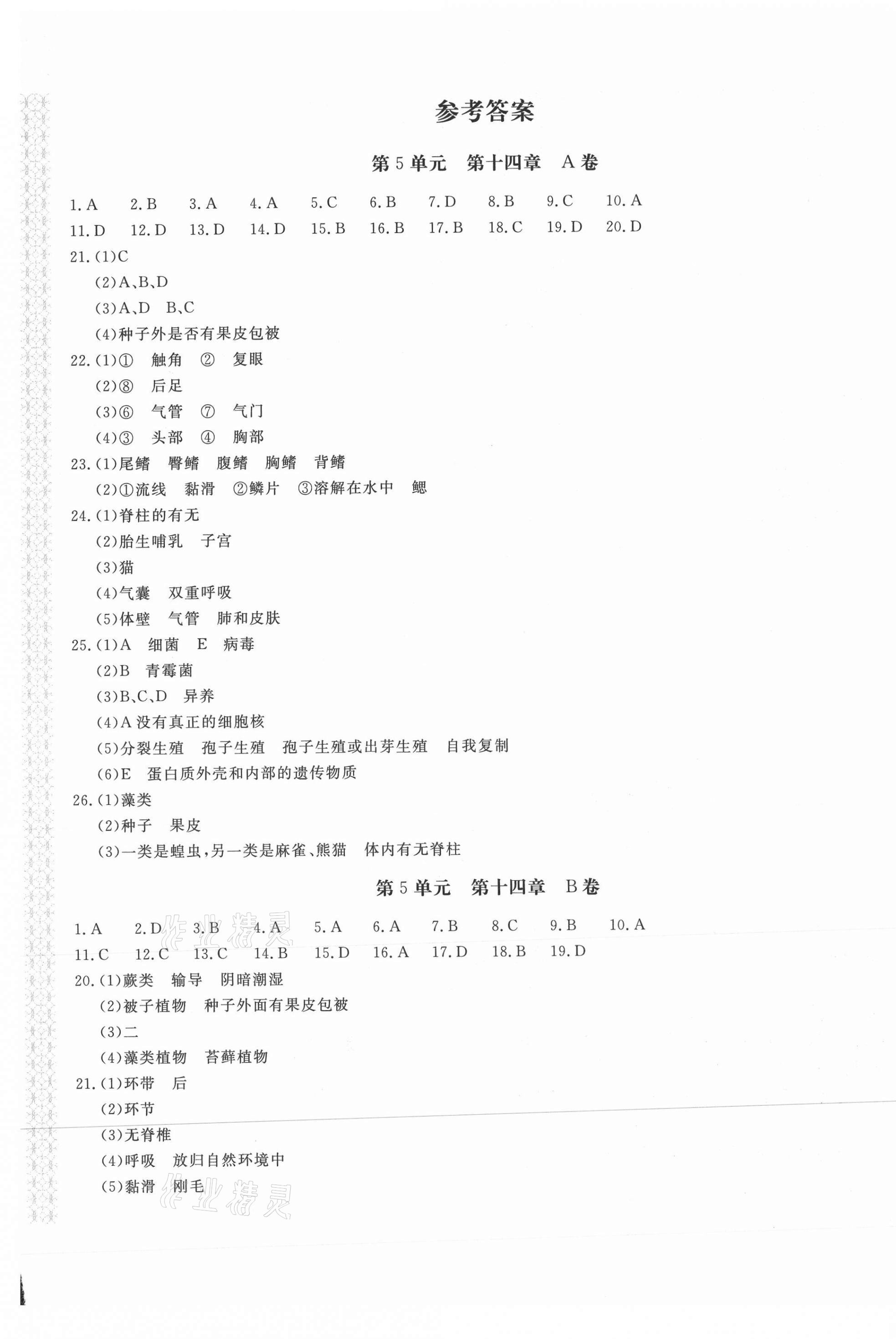 2020年新课堂AB卷单元测试八年级生物学上册江苏版 第1页