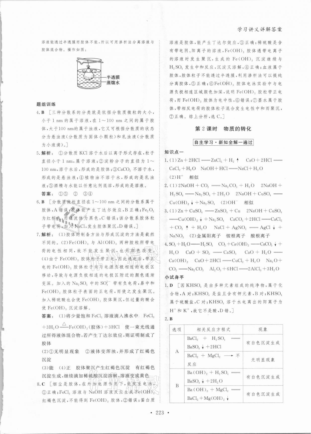 2020年金版新学案高中化学必修第一册人教版 参考答案第2页