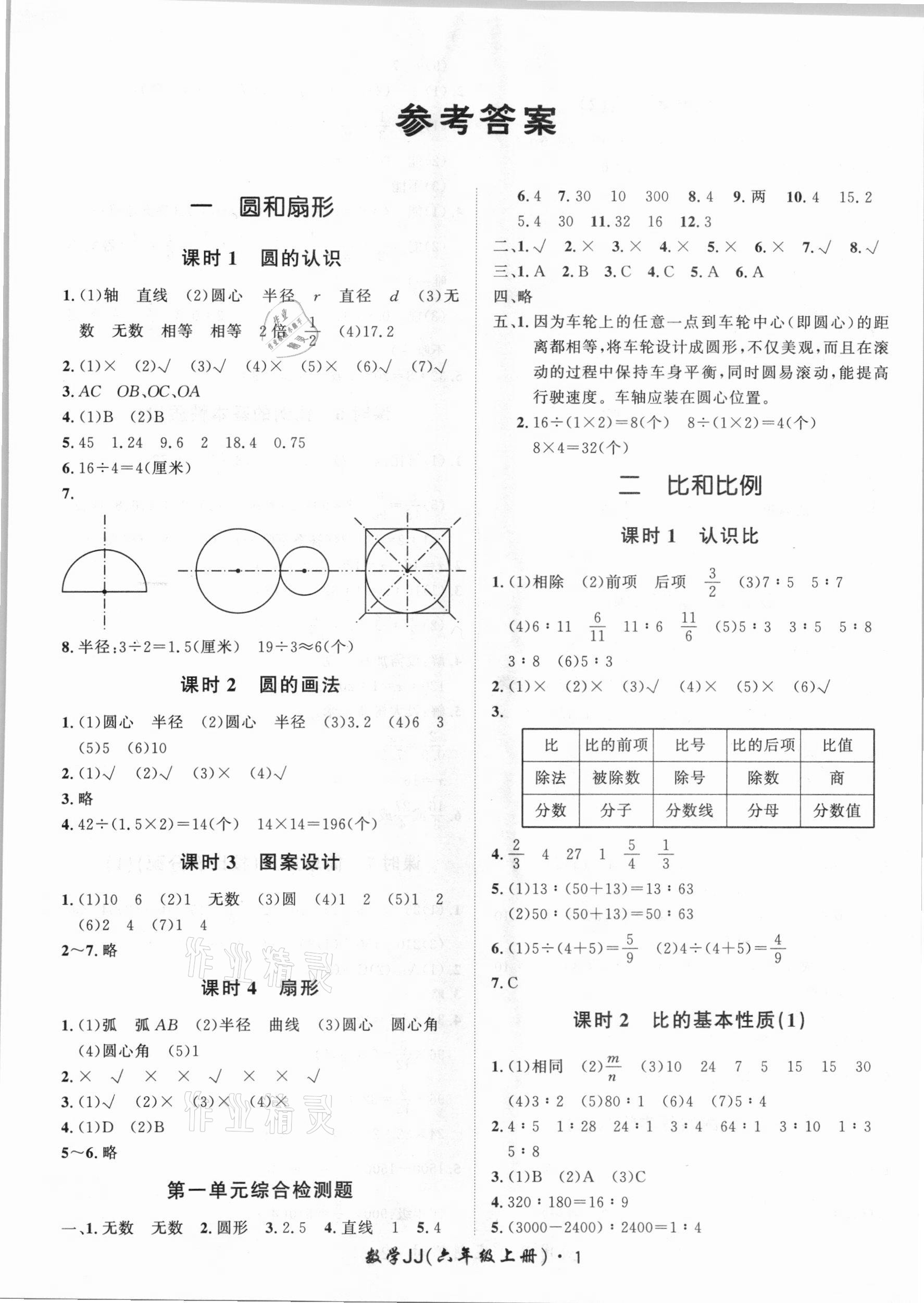 2020年黄冈360定制课时六年级数学上册冀教版 第1页
