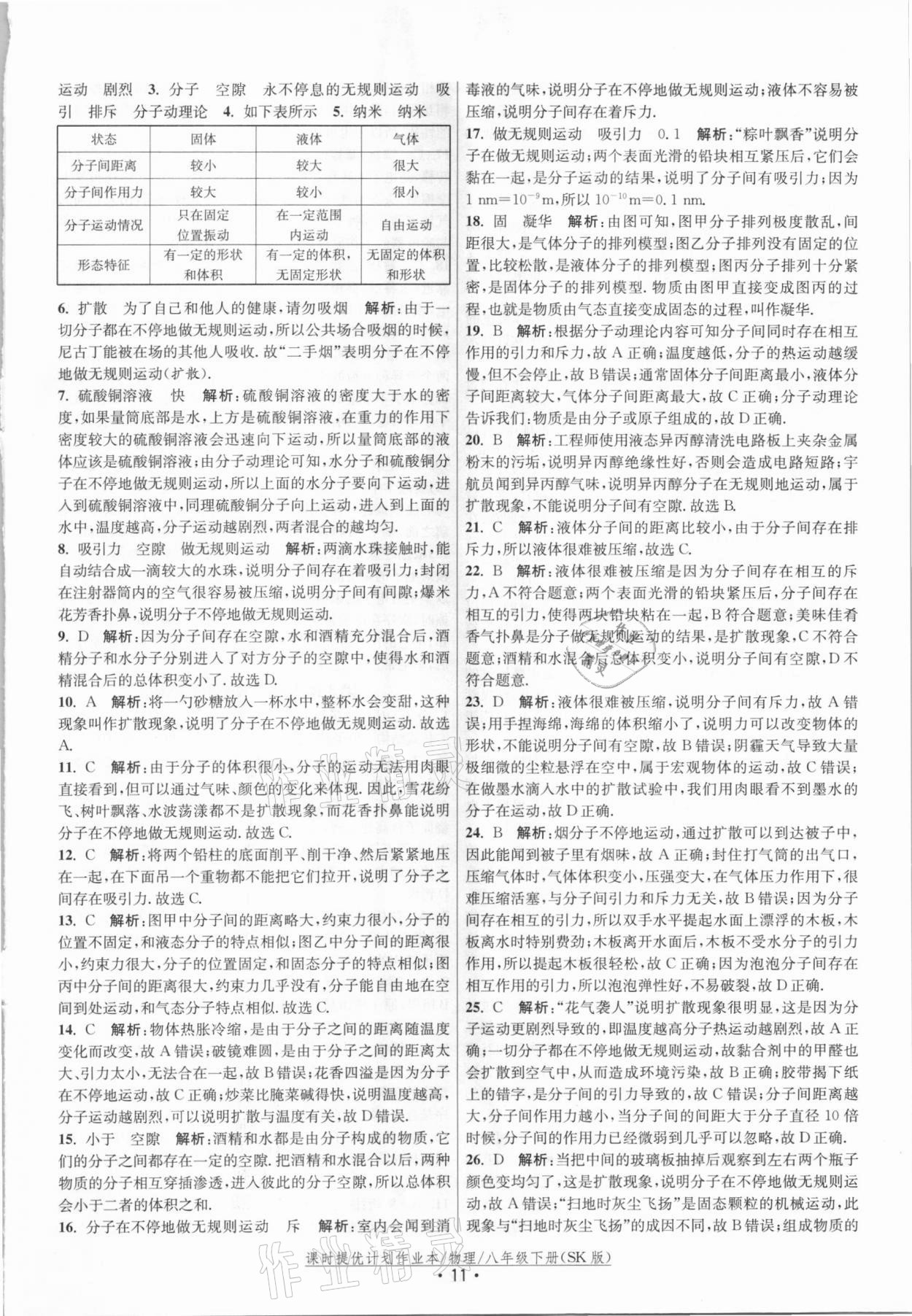 2021年课时提优计划作业本八年级物理下册苏科版 参考答案第11页