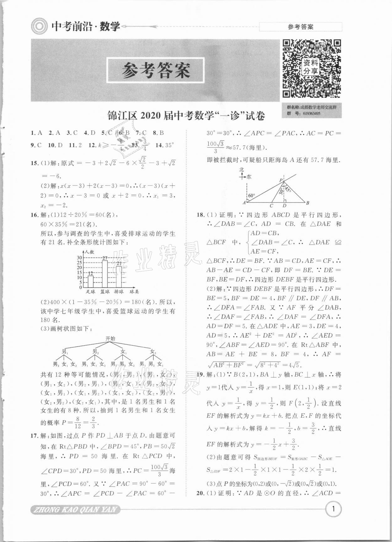 2021年中考前沿数学 参考答案第1页