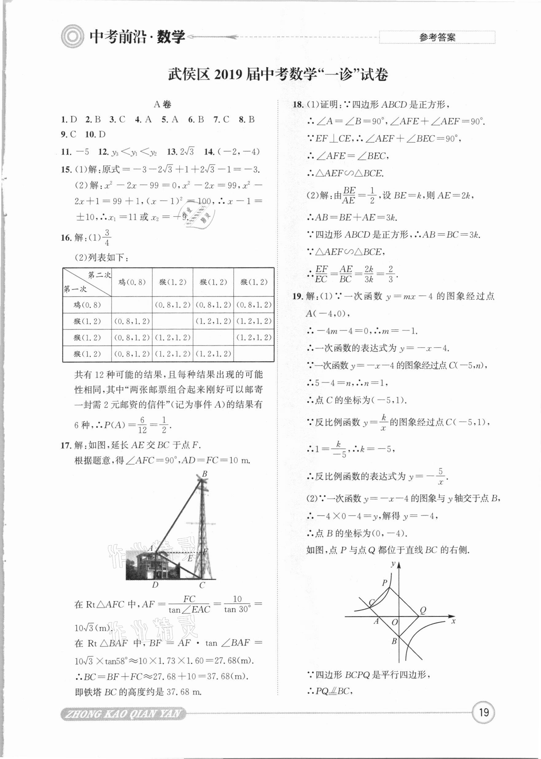 2021年中考前沿数学 参考答案第19页