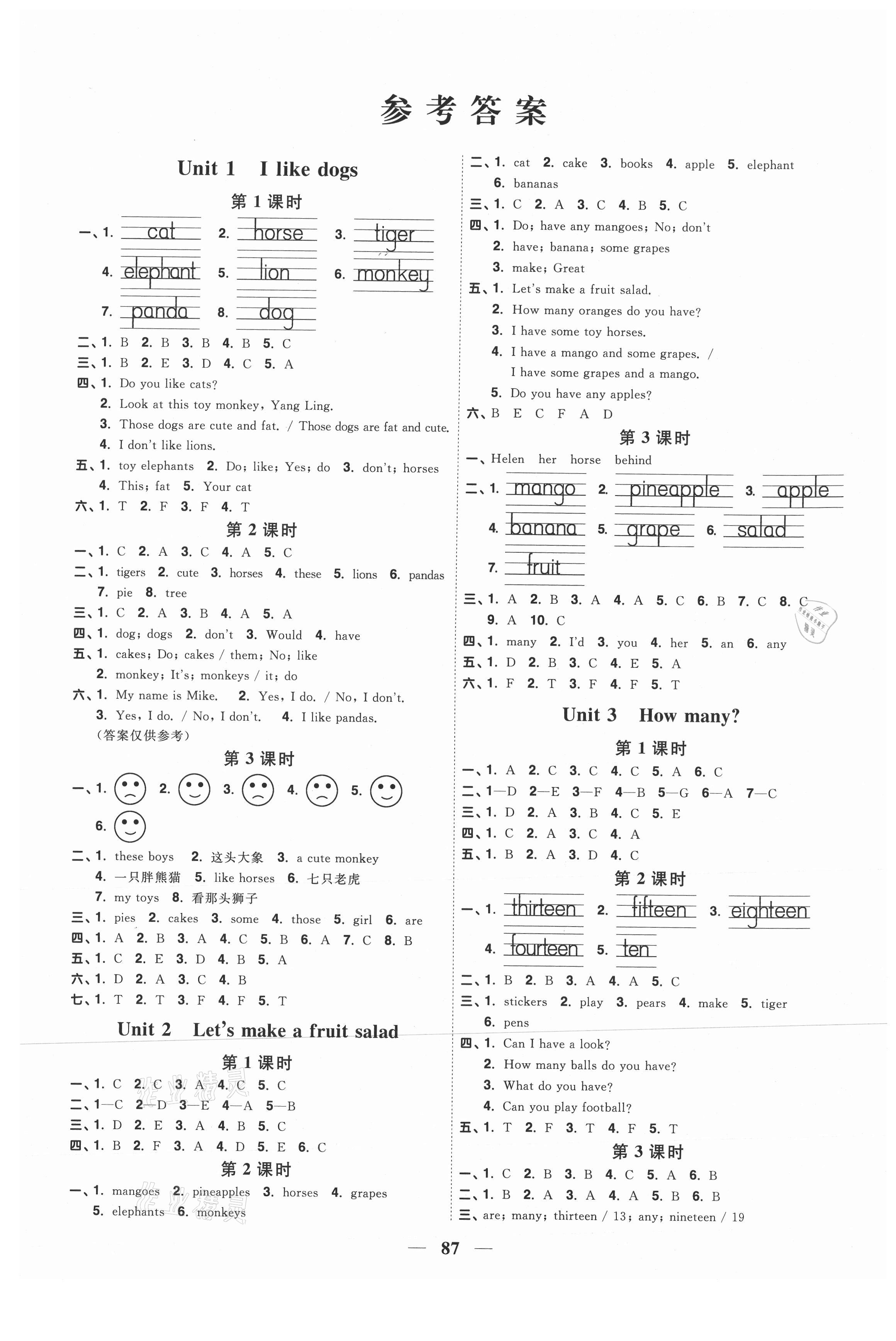 2020年陽光同學(xué)課時(shí)優(yōu)化作業(yè)四年級(jí)英語上冊(cè)譯林版徐州專版 參考答案第1頁