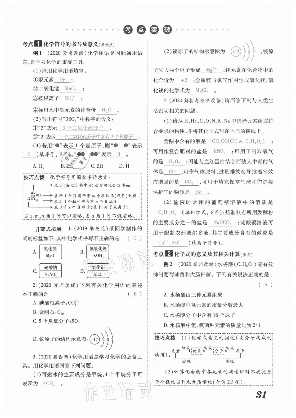 2021年領(lǐng)跑中考化學(xué)河南專版 參考答案第31頁(yè)