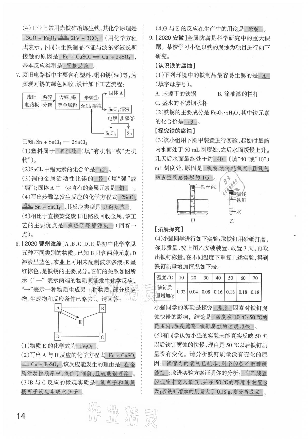 2021年滾動(dòng)遷移中考總復(fù)習(xí)化學(xué)山西專(zhuān)版 參考答案第14頁(yè)