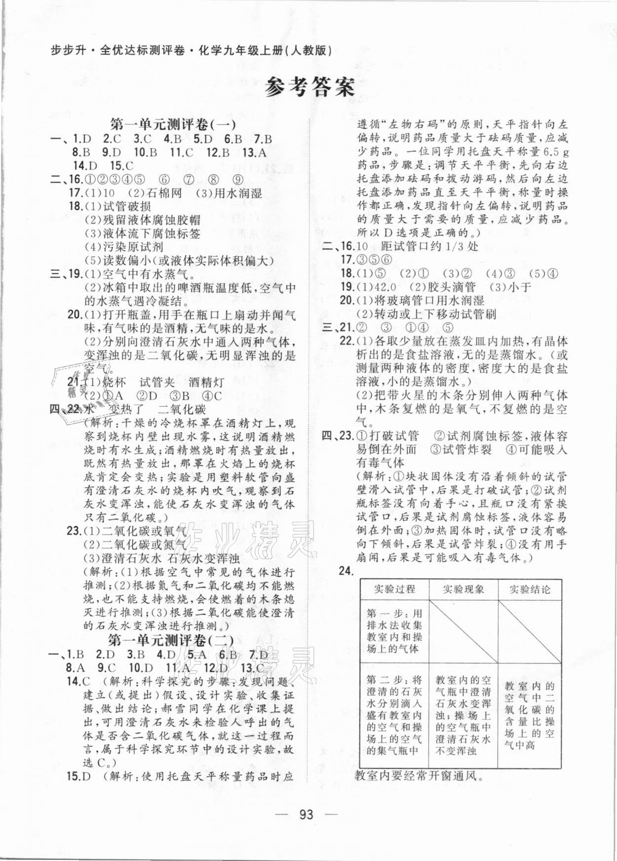 2020年步步升全优达标测评卷九年级化学上册人教版 第1页