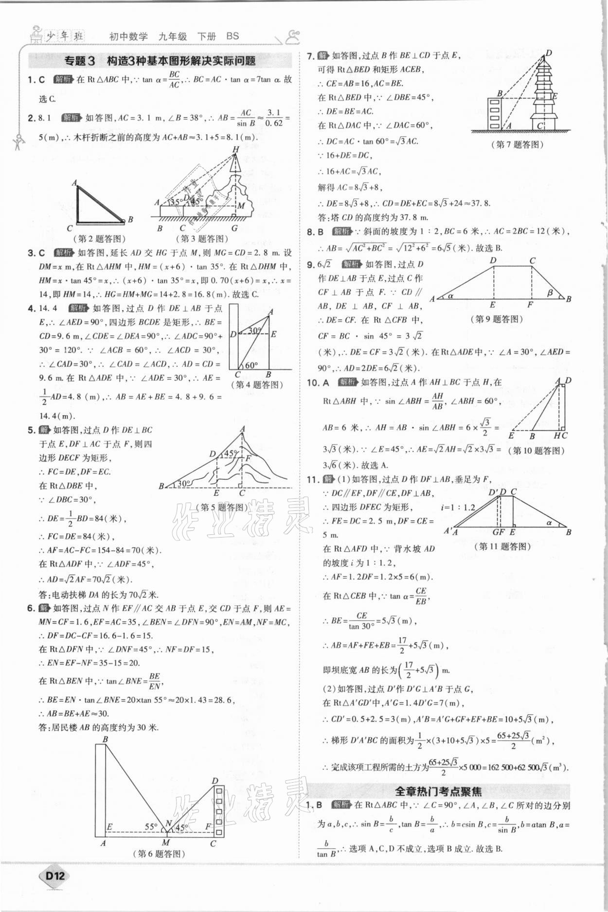 2021年少年班初中数学九年级下册北师大版 参考答案第12页