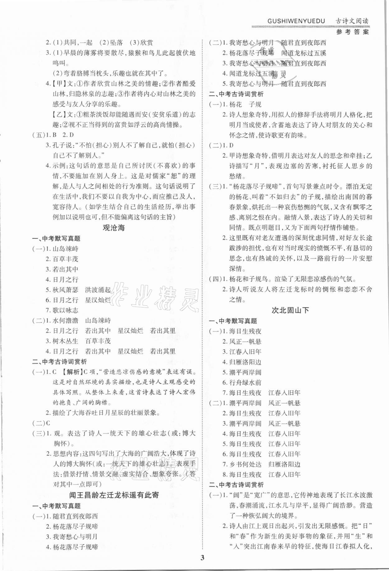 2021年洪文教育中考必備最新中考古詩文閱讀專題訓(xùn)練 第3頁